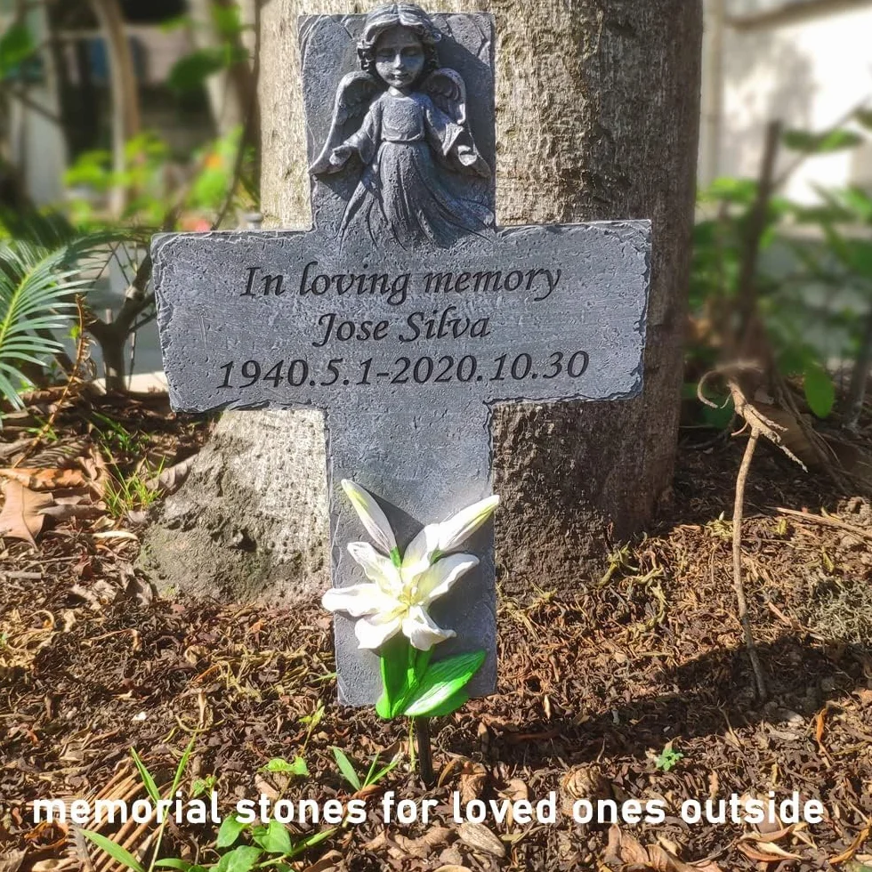 Croce commemorativa con pietre tombali, marcatori commemorativi personalizzati per lapidi cimitero pietre incise con qualsiasi messaggio, regali commemorativi all'aperto per qualcuno perduto, altezza