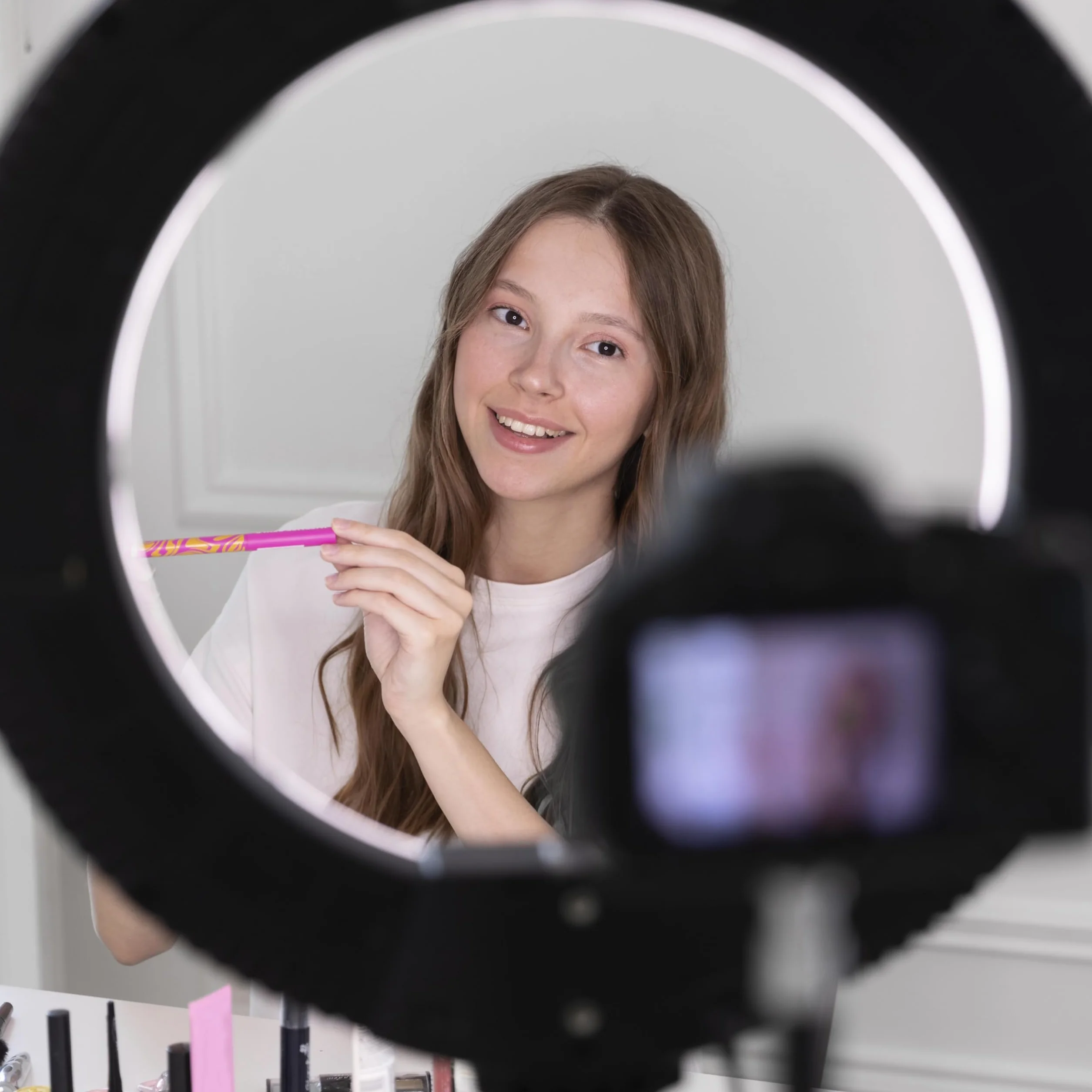 Retoo Luce ad Anello LED Ring Light per Selfie Staffa Triangolare 3 Modalità Illuminazione Trucco Fotografia Video Live Streaming Smartphone