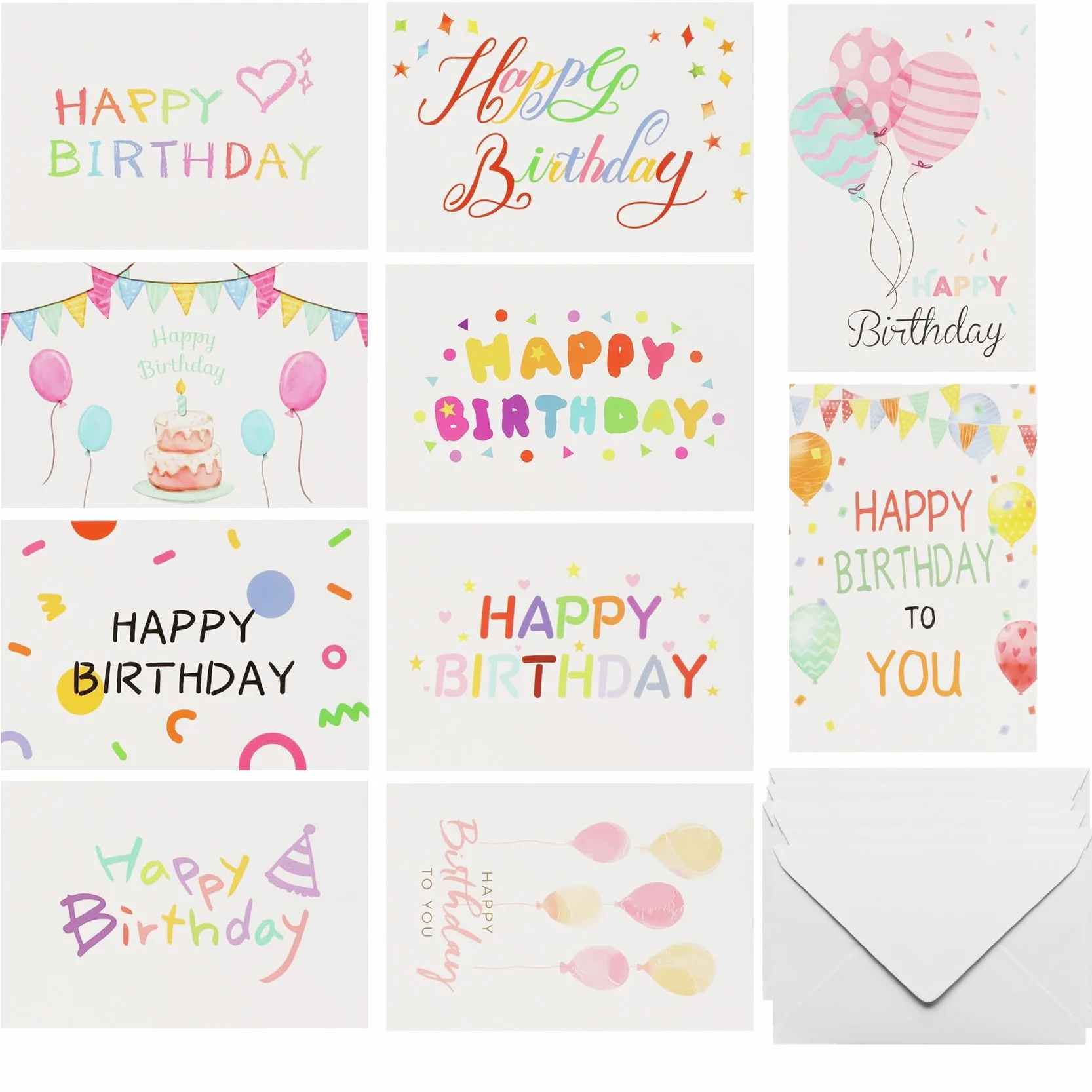 Set di 10 Biglietti di Auguri Compleanno Bianco con Buste, Carte Fiorite per Donna Uomo, Anniversario, Laurea