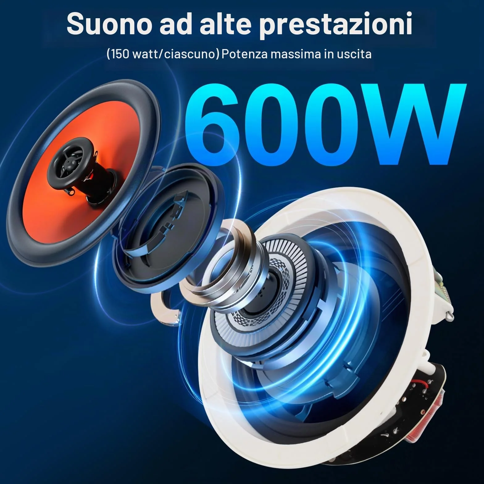 STUDIOFINIX 6,5-calowy głośnik sufitowy Bluetooth 600W - System nagłośnienia wewnętrznego do domu (4 szt.)