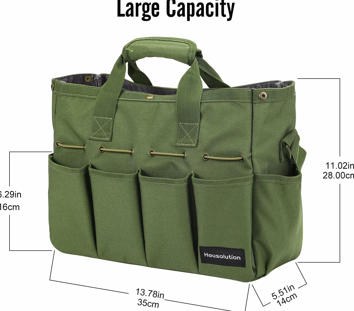 Housolution Borsa Portaoggetti da Giardino con Tracolla Regolabile, Borsa per Attrezzi da Giardinaggio con Manico in Poliestere 900D Multi-Tasca Porta Utensili Grande Capacità per Giardiniere, Verde