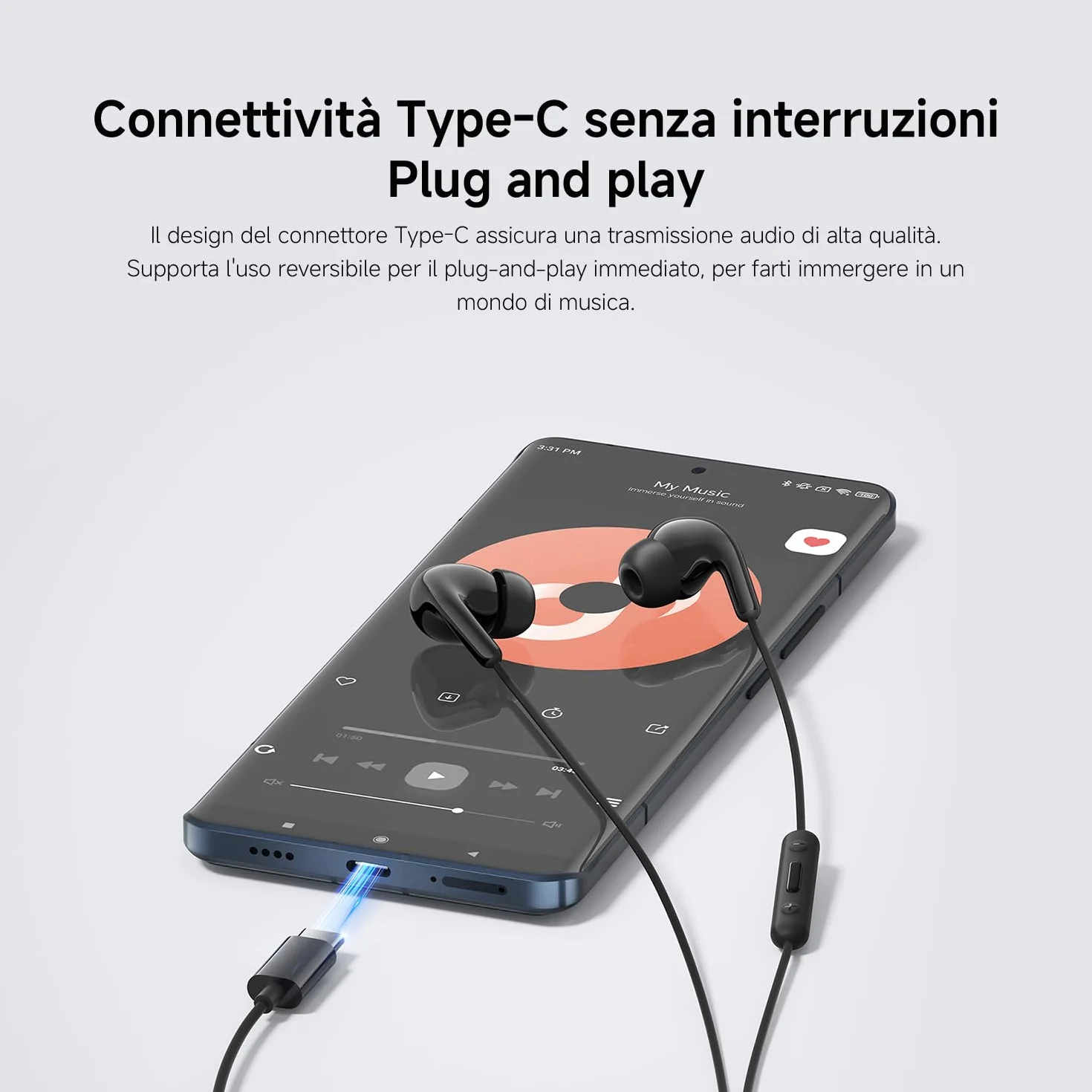 XIAOMI Auricolari Type-C Cuffie Driver 12.4mm Microfono HD IP54 Bianco