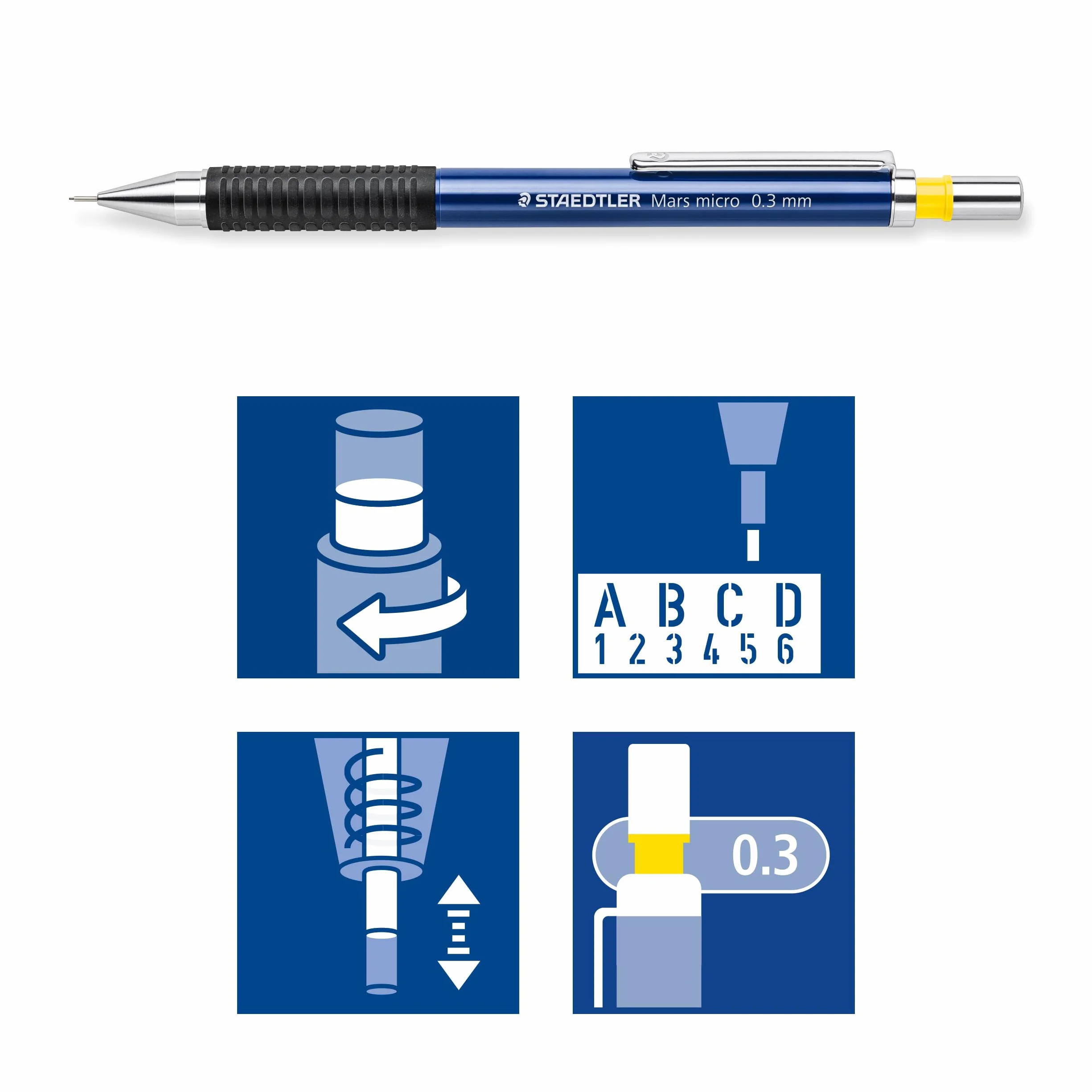 Staedtler Mars Micro Portamine con Gomma Integrata, Matita Meccanica Antiscivolo per Disegno e Scrittura