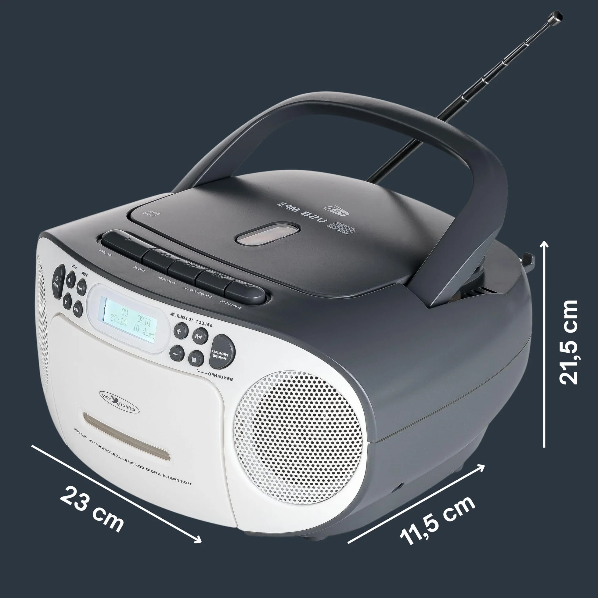 Radio CD DAB+/FM REFLEXION RCR2260DAB/GR z AUX, USB, Cassetta, Grigio