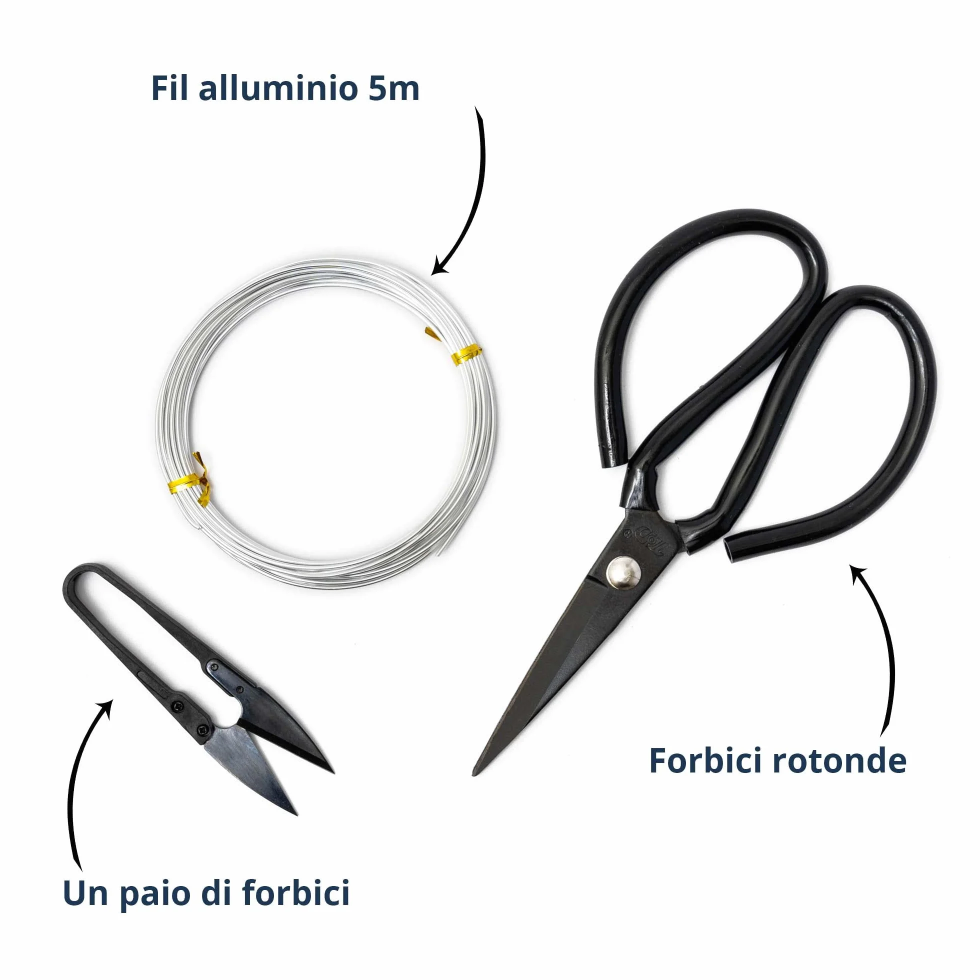 Cultivea® – Set di 3 Strumenti Essenziali per Bonsai - Strumento in Acciaio - Giardino - Cesoie e Cura delle Piante - Forbici Rotonde - Potatura - Filo di Alluminio
