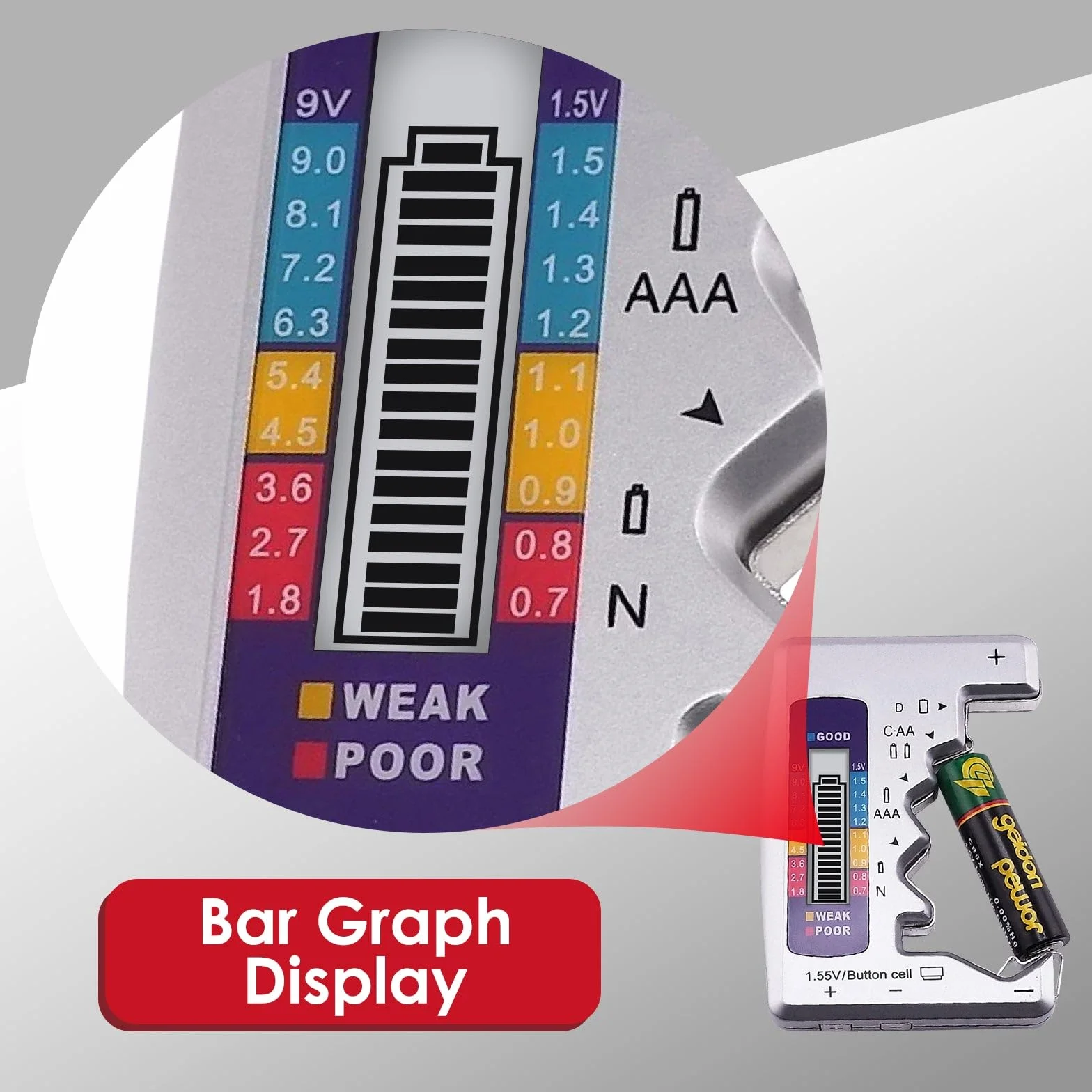 Tester Batterie Universale con LCD per AA AAA C D N 9V 1.5V Bottone
