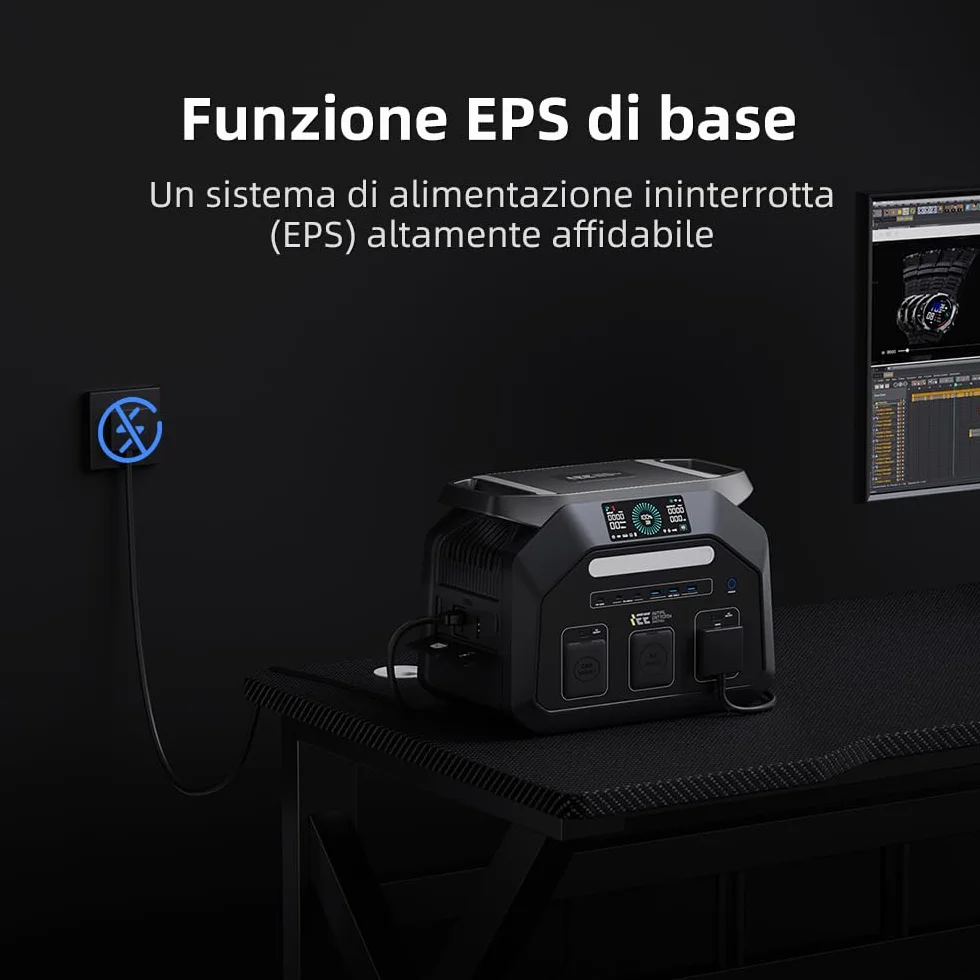 IEE 1800W Centrale Elettrica Portatile P1800, 1024Wh Generatore Solare con Batteria LiFePO4, Ricarica 0-80% in 45 min, APP, UPS, Power Station per Campeggio/Camper/Casa