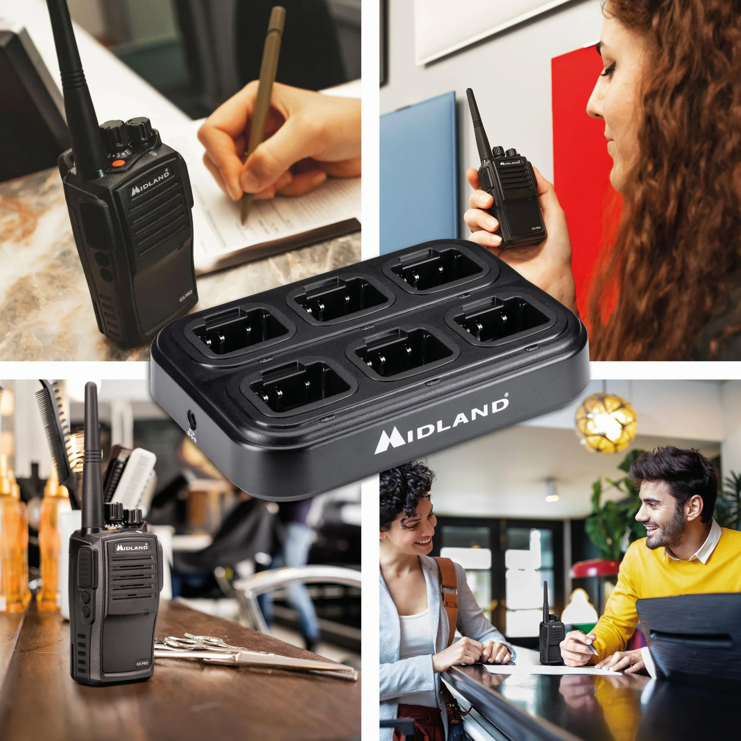 Midland Caricatore Multiplo 6 Walkie Talkie G15 PRO G18 Arctic Adattatore Muro Incluso Espandibile 12 Posti
