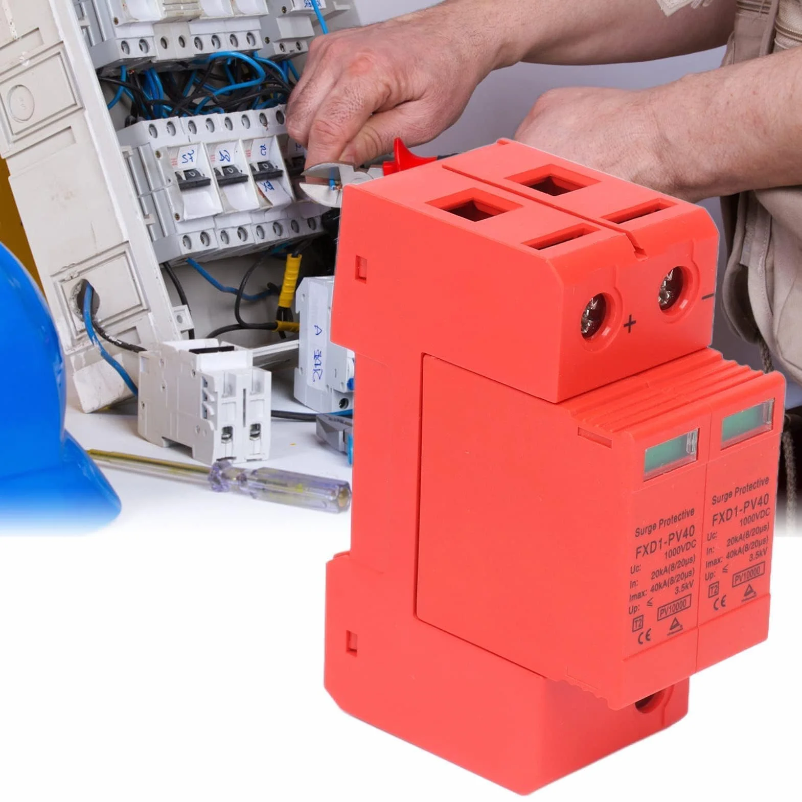 Agatige 2 Pezzi Dispositivi di Protezione Contro Le sovratensioni, 2P 40KA DC Fotovoltaico Protettore Flash Arrester, DC 1000V