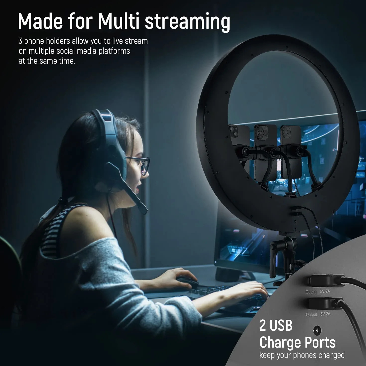 NEEWER Ring Light RP19H 19" 42W CRI97+ 2540lux, Stativo e Portatelefono, Controllo 2.4G Touch, Illuminazione Streaming Zoom