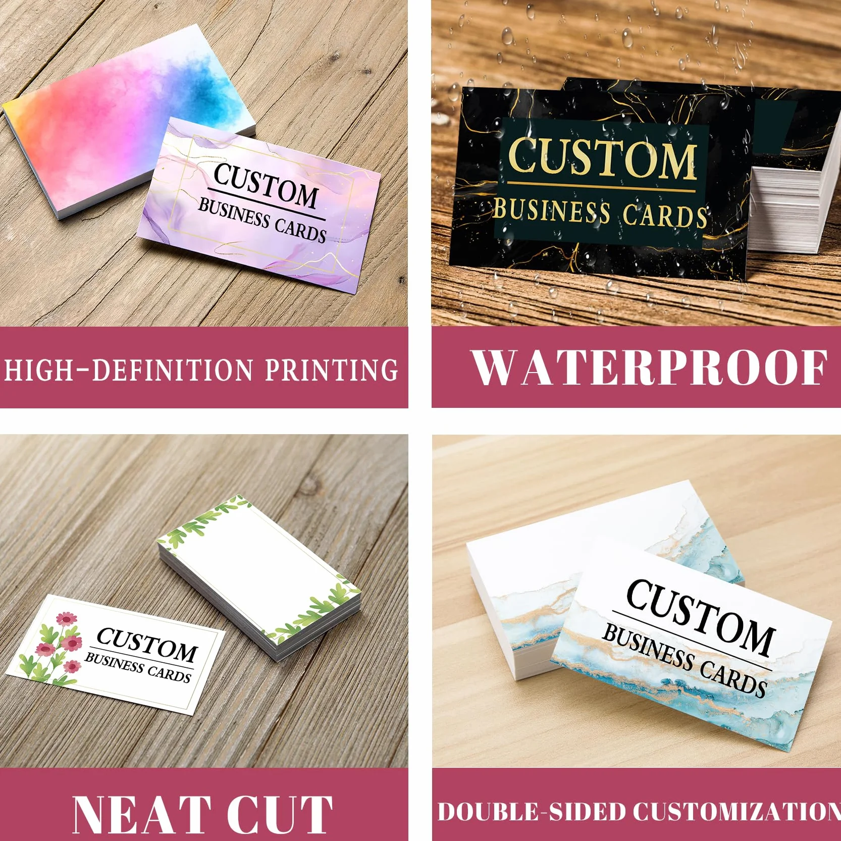 Biglietti Da Visita Personalizzati con Logo, Testo, Immagine, Stampa Fronte Retro, Resistente all'Acqua 100-2000