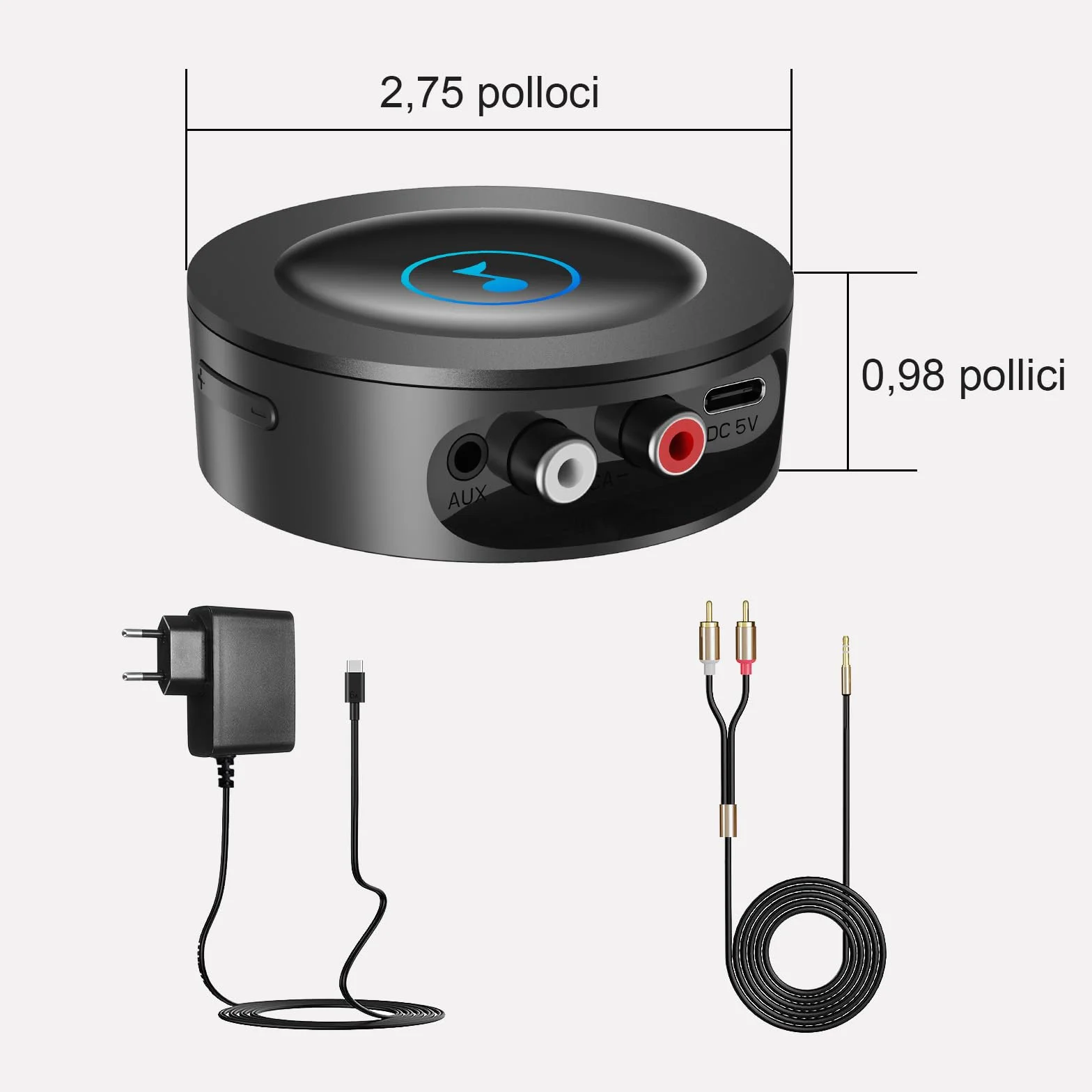 Ricevitore Bluetooth 5.2 HiFi, Adattatore AUX per Stereo Casa, Jack 3,5mm RCA, Audio HD Bassa Latenza