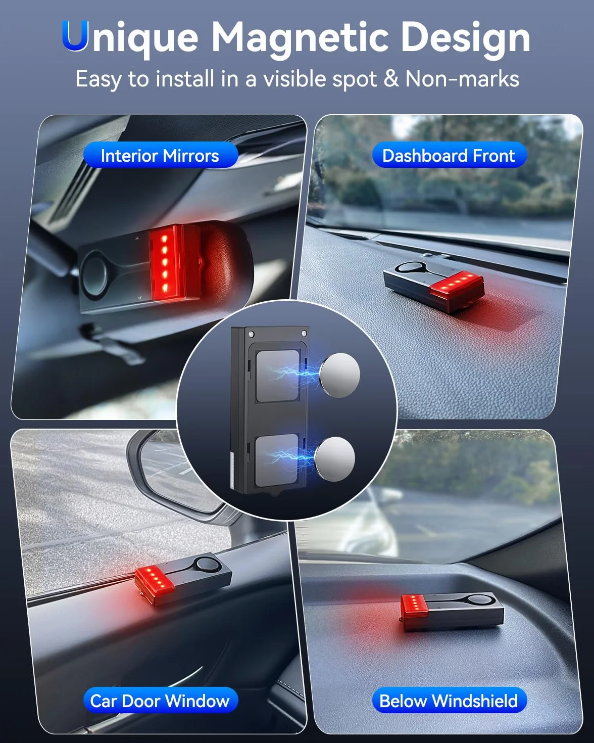 Allarme auto 108 dB antifurto con sensore vibrazione luce rossa telecomando senza fili fissaggio magnetico