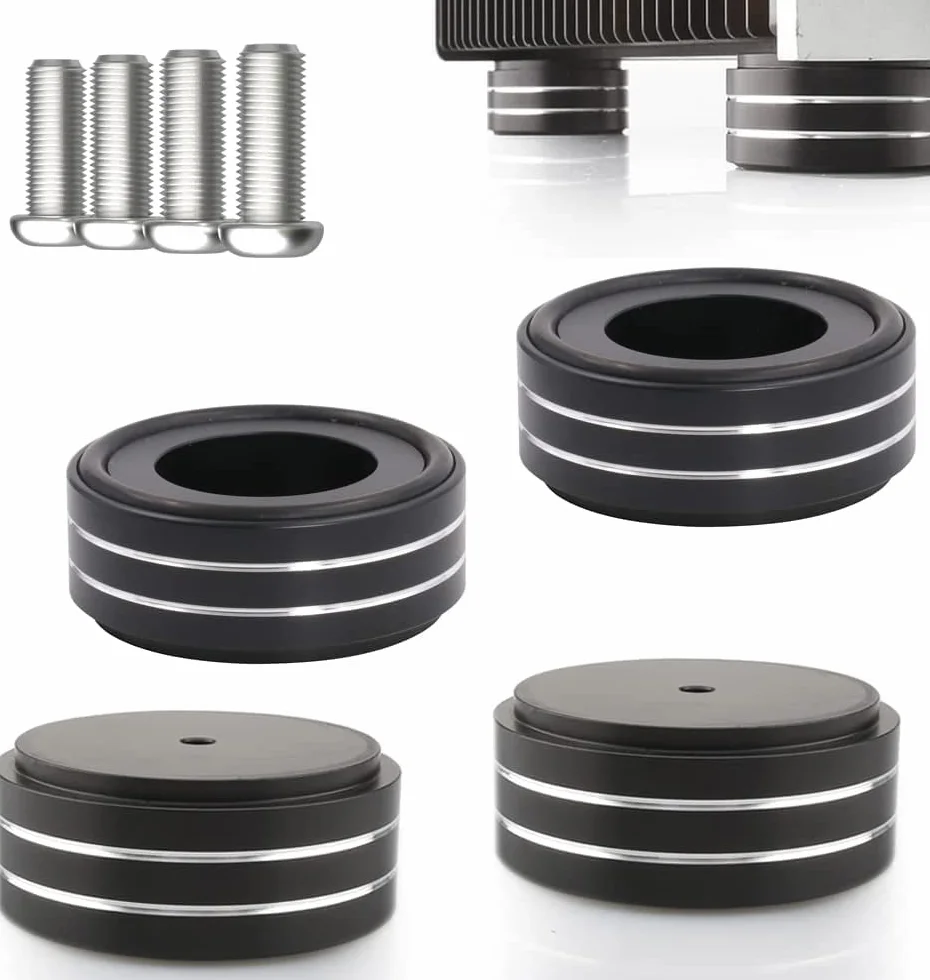 Piedini in alluminio 58x22 mm ammortizzatori vibrazioni HiFi nero con viti e anelli antiscivolo