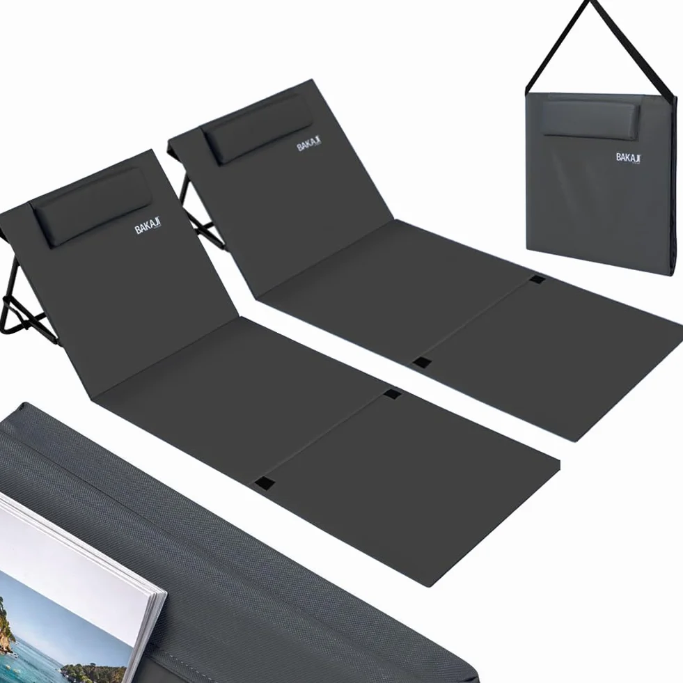BAKAJI Set 2 Lettini da Spiaggia, Stuoia Materassino Telo Mare Pieghevole Impermeabile e Regolabile fino a 5 Posizioni, Chiusura con Borsa di Trasporto, Supporto Seduta Schienale Imbottito (Grigio)