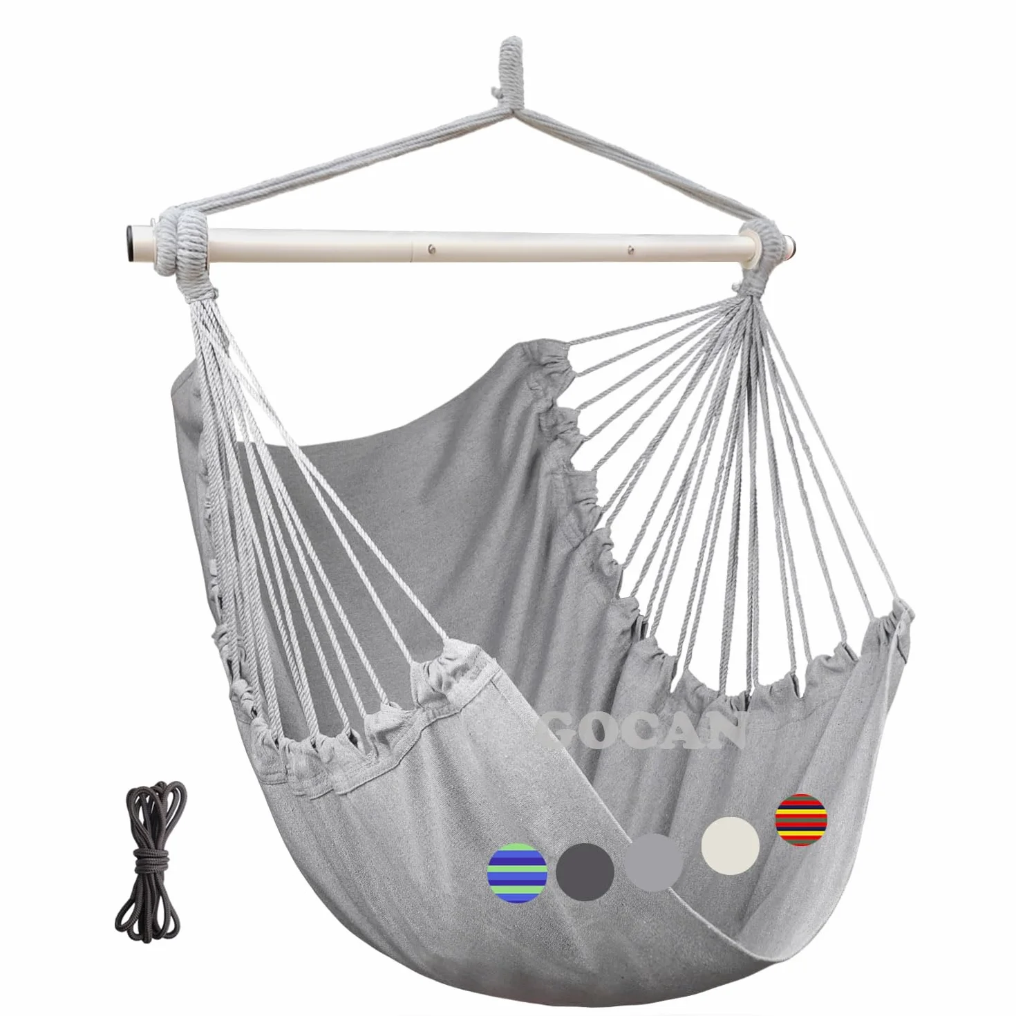 GOCAN Amaca sedia altalena – 110 x 150 cm, carico 150 kg, cotone con barra in metallo, ampia seduta (grigio)