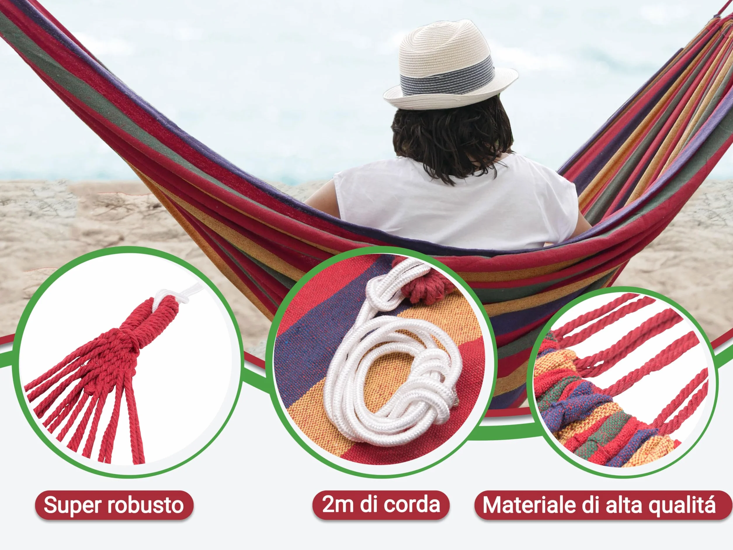 ZOLLNER Amaca da Giardino 210x150 cm, Ultra Leggera, Traspirante, Asciugatura Rapida, Tasca Trasportabile, Rossa