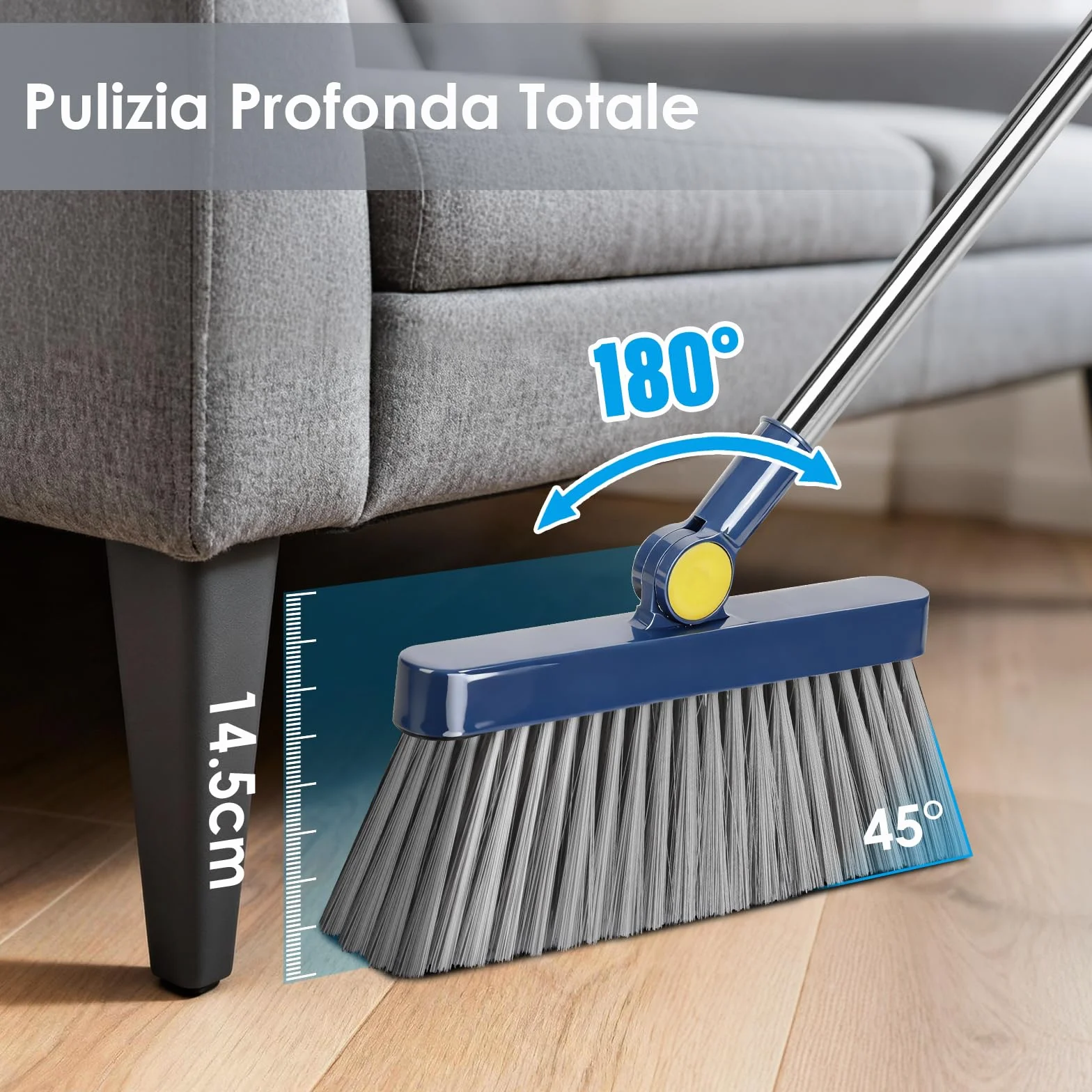 Masthome Verticale Set Scopa e Paletta Salvaspazio Manico Lungo Denti a Pettine Blu Scuro