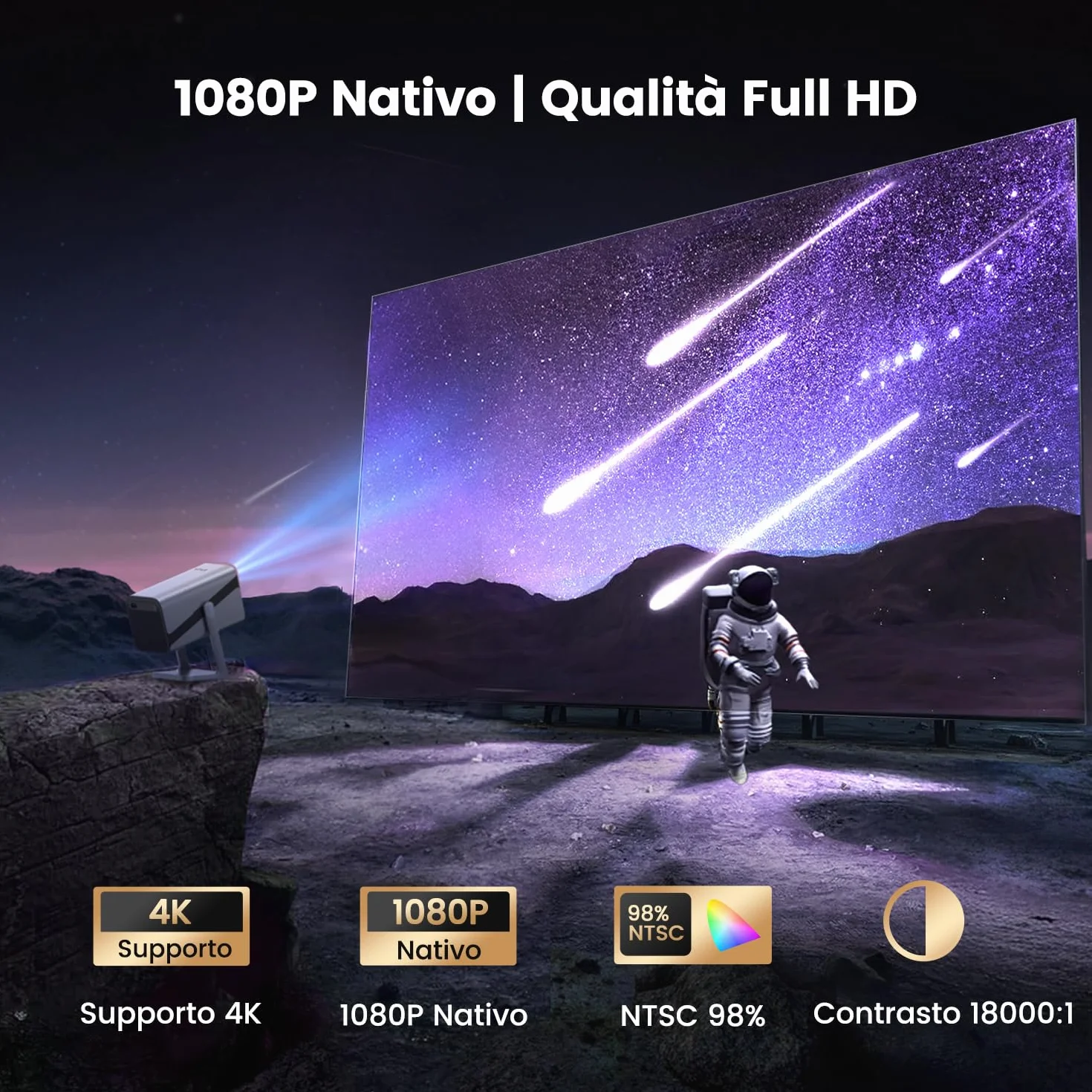 Proiettore 4K Smart TV 800 ANSI Auto Focus WiFi Bluetooth Tiro Corto Dolby Home Cinema