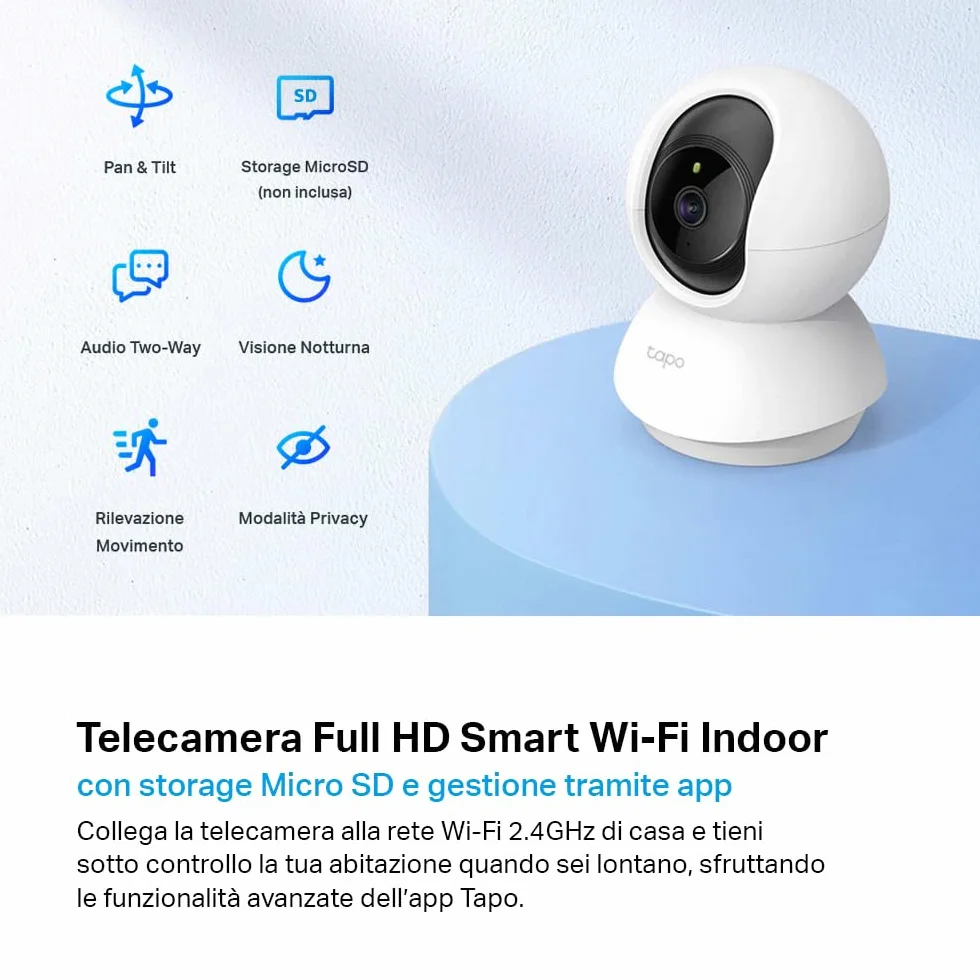 Tapo C210P2 Telecamera Wi-Fi Interno 2K 3MP Videocamera Sorveglianza Visione Notturna Alexa Google Assistant 2 Confezione