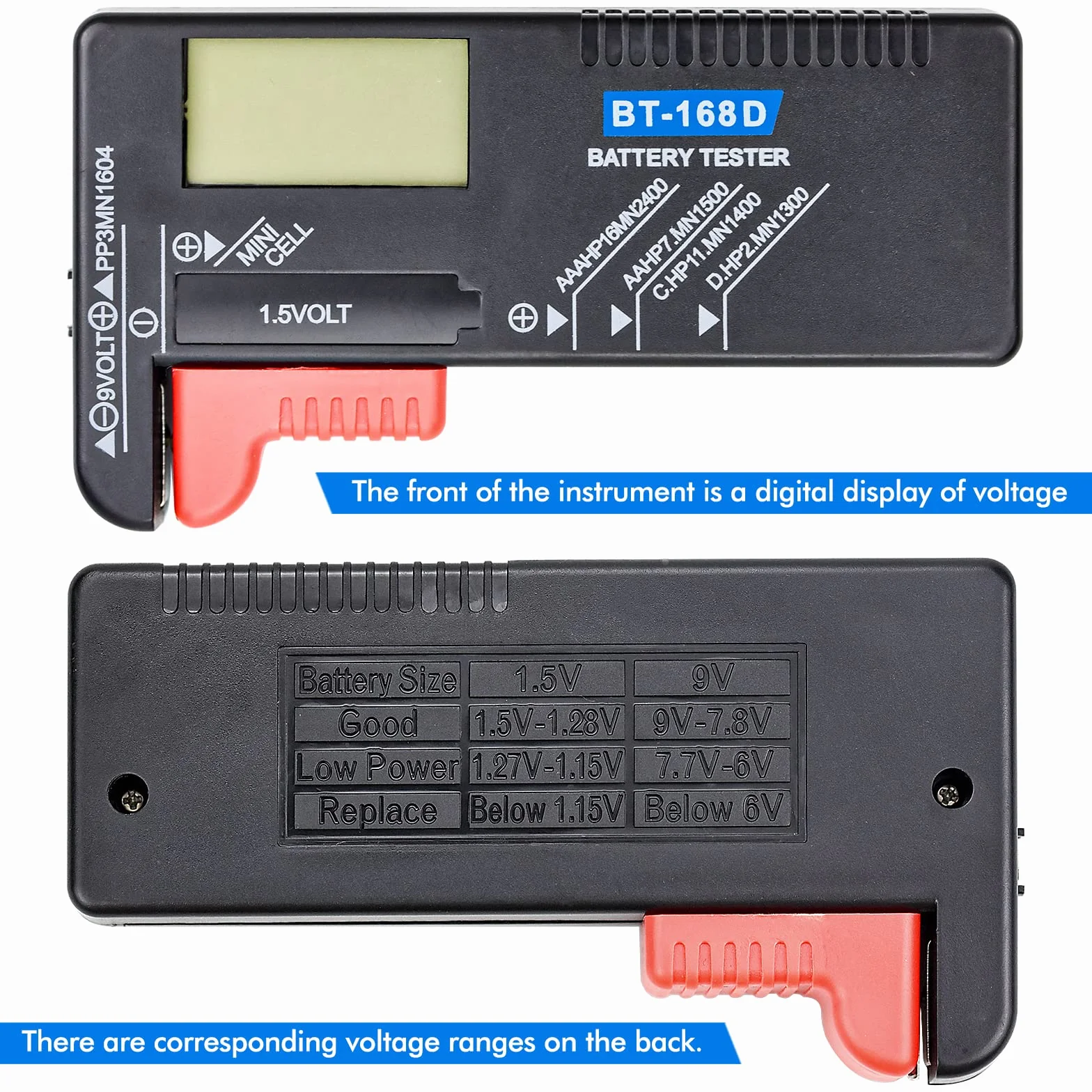 Tester per Batteria Digitali Portatile Universale con LCD Volt Checker