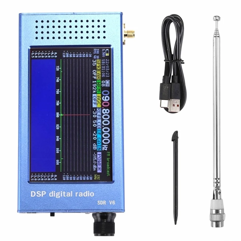 SDR-V6 Ricevitore digitale 100 kHz-149 MHz touchscreen IPS 4,3 pollici alloggiamento lega alluminio radio amatoriali onde corte blu
