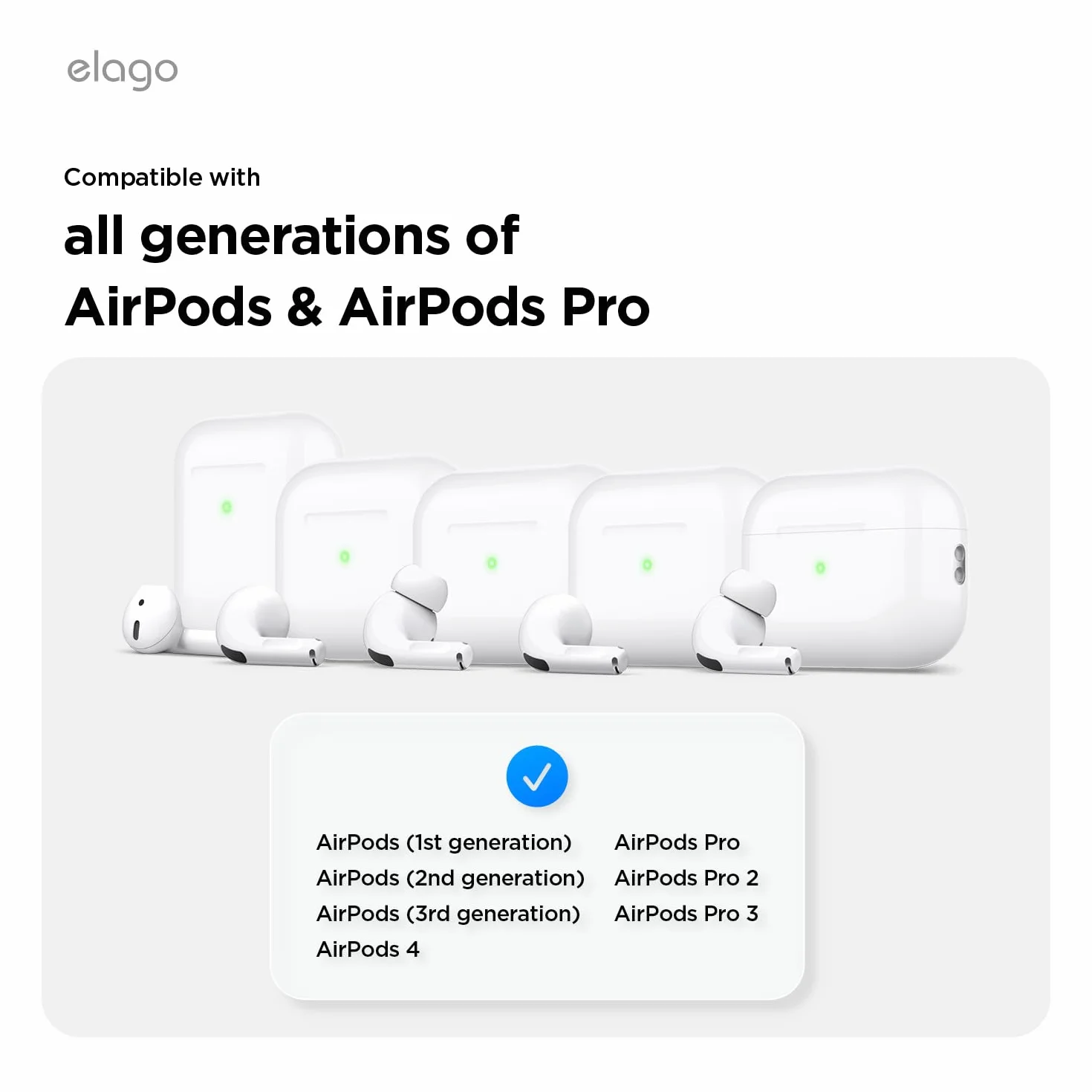elago EarHooks Ganci Auricolari Compatibili con Apple AirPods Pro 3/2/1 e AirPods 4/3/2/1, Supporti Antiscivolo in TPU per Sport, Bianco
