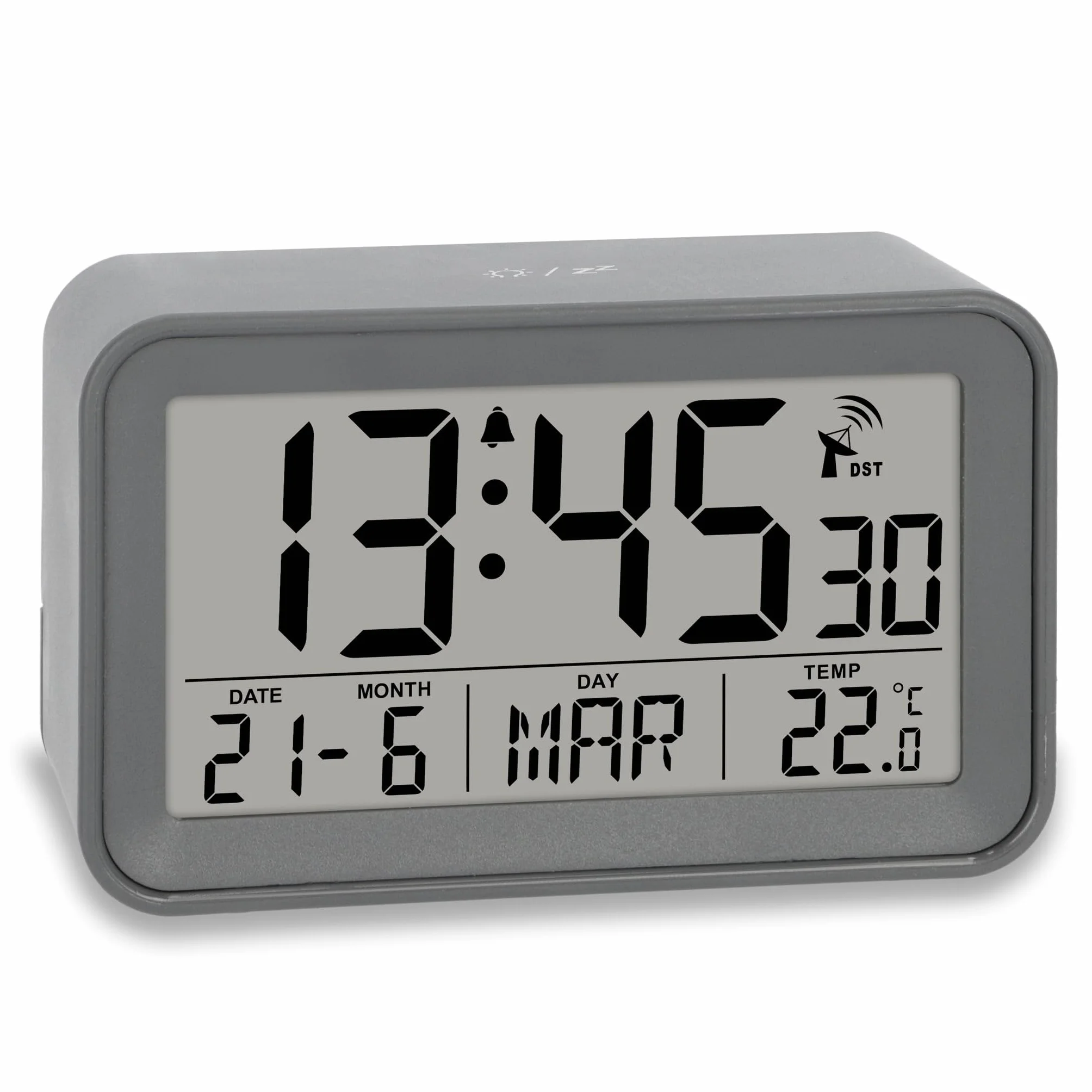 ADE Sveglia radio-controllata digitale con luce, temperatura e calendario, compatta