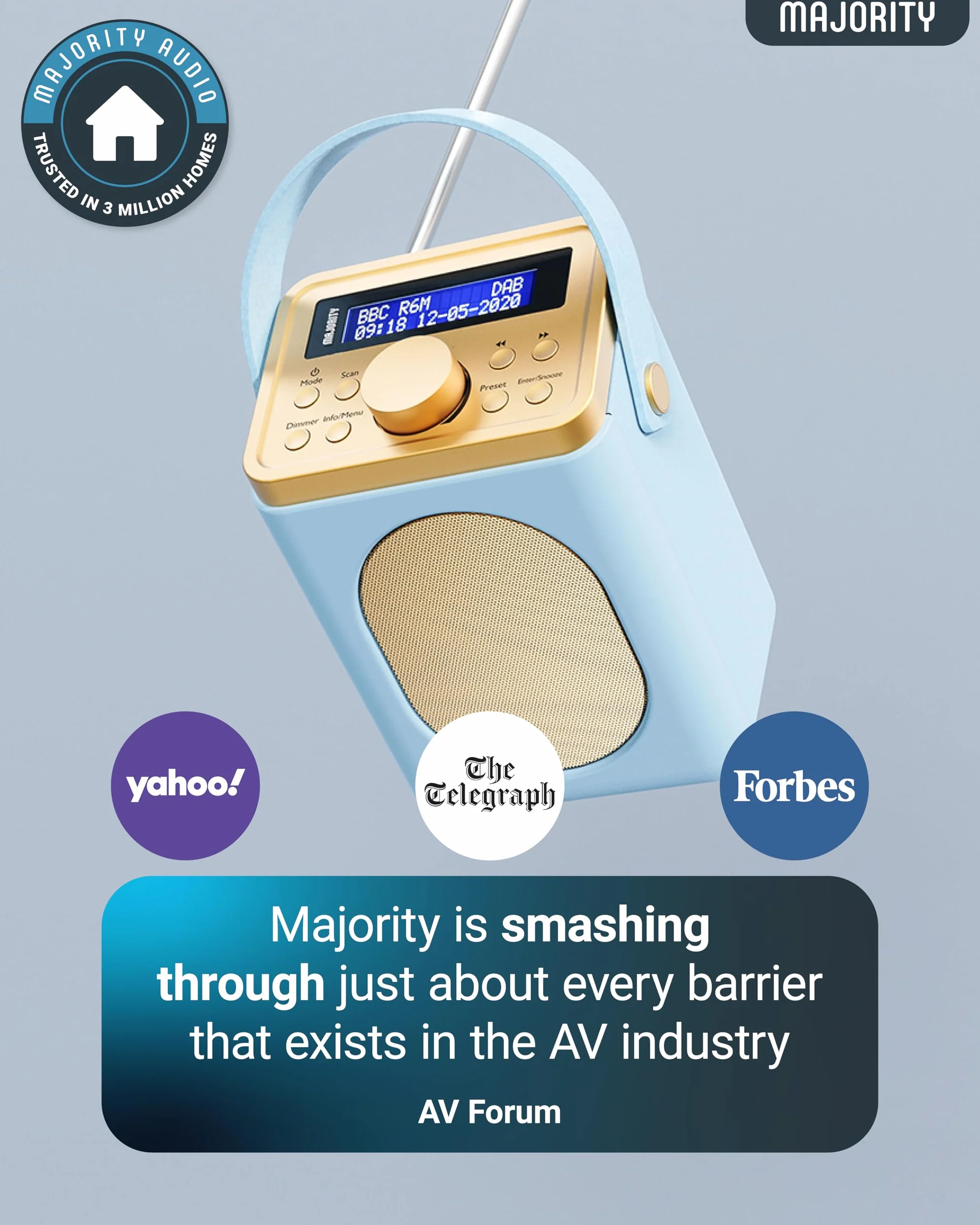 Majority Little Shelford Radio DAB+ DAB FM Bluetooth Portatile Alimentata a Batteria Doppio Allarme Blu