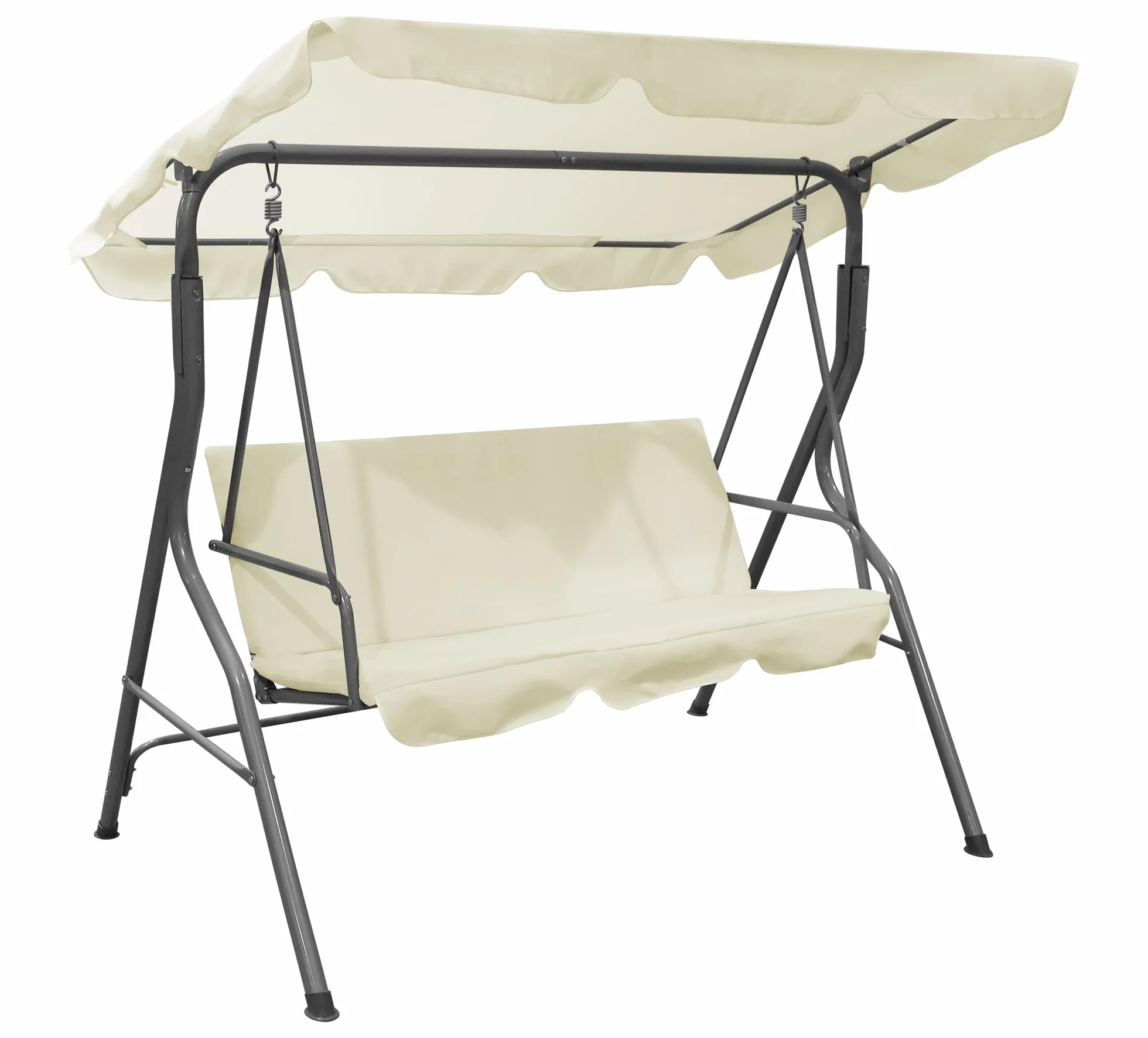 IlGruppone Dondolo da Giardino 3 Posti con Tetto Parasole Regolabile Reclinabile Impermeabile Struttura in Acciaio 173x109x157 Cm Tinta Unita Seduta Ammortizzata - Crema