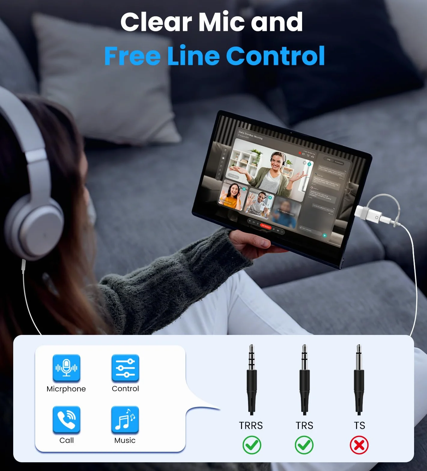 TiMOVO Adattatore da USB C a Cuffie Audio da 3,5 mm, Tipo C a Jack Aux con Anello Anti-Perdita, Bianco