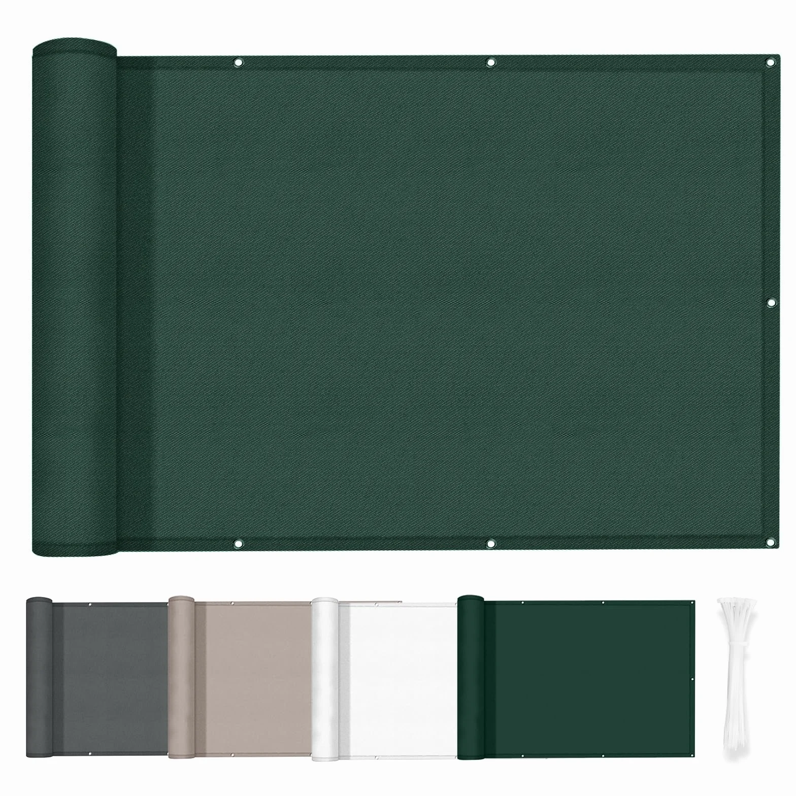 HENG FENG Frangivisto Balcone 0.9x8m, PES Impermeabile Copri ringhiera Balcone, UV-Resistente, Protezione della Privacy, con Cinghie, Verde