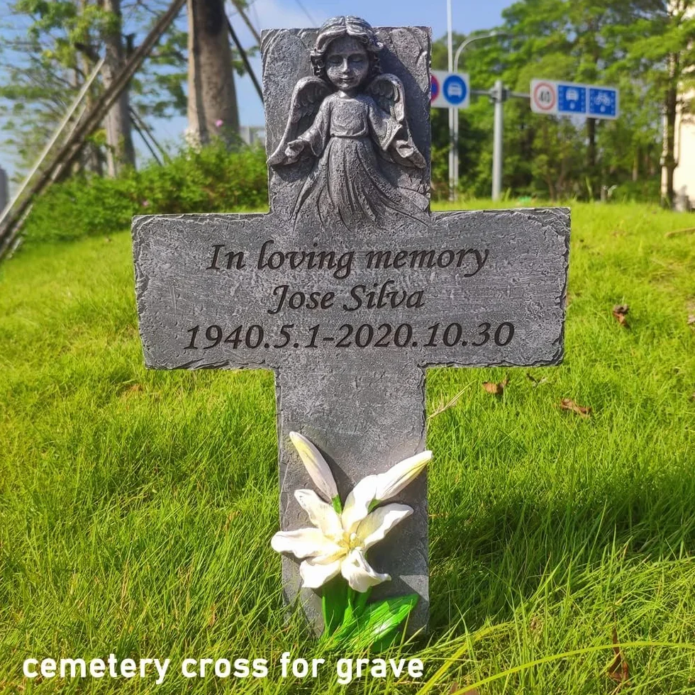 Croce commemorativa con pietre tombali, marcatori commemorativi personalizzati per lapidi cimitero pietre incise con qualsiasi messaggio, regali commemorativi all'aperto per qualcuno perduto, altezza