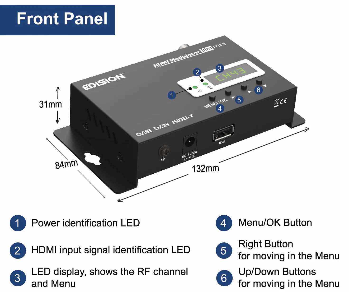 EDISION Modulator HDMI 3in1 mini DVB-T ISDB-T DVB-C Full HD Coax LED