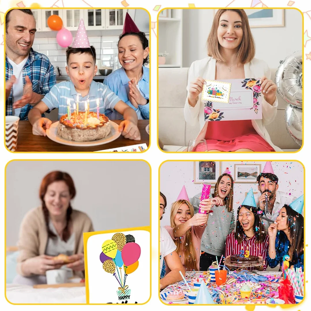 Biglietti Auguri Compleanno 20 Pezzi con Buste e Adesivi per Famiglia Bambini Amici