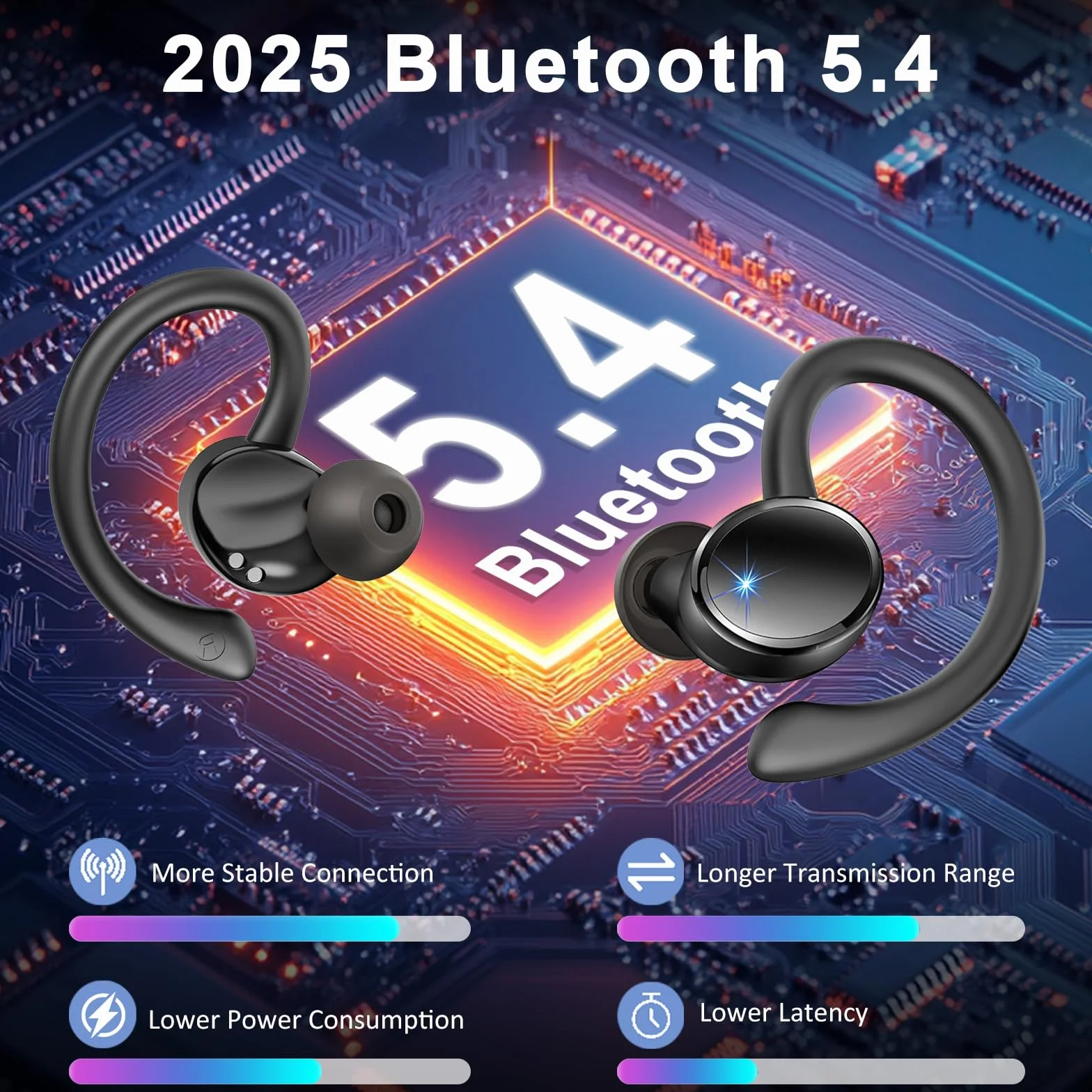 Cuffie Bluetooth 5.4 Sport 50 Ore Cancellazione Rumore ENC 4 HD Mics 6D Bass Stereo HiFi LED Display IP7 Impermeabile