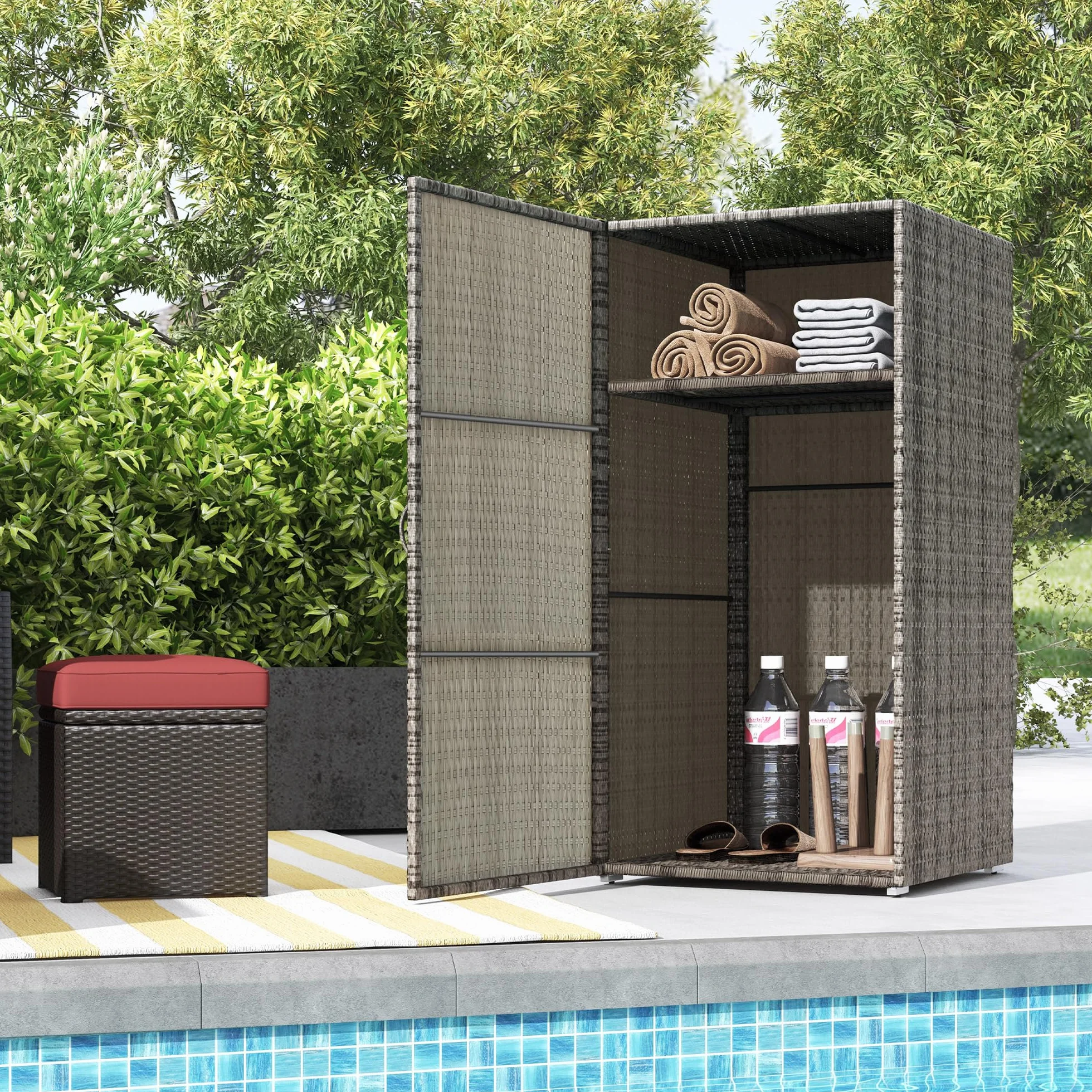 Outsunny Armadio da Esterno in Rattan PE 60x63x120cm Grigio