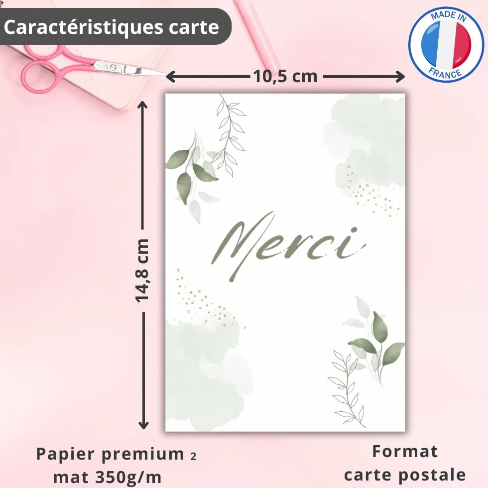 Set 10 biglietti ringraziamenti con buste stampate | Design FLORAL | Cartolina 10,4x14,8 cm | Ringraziamento matrimonio nascita compleanno