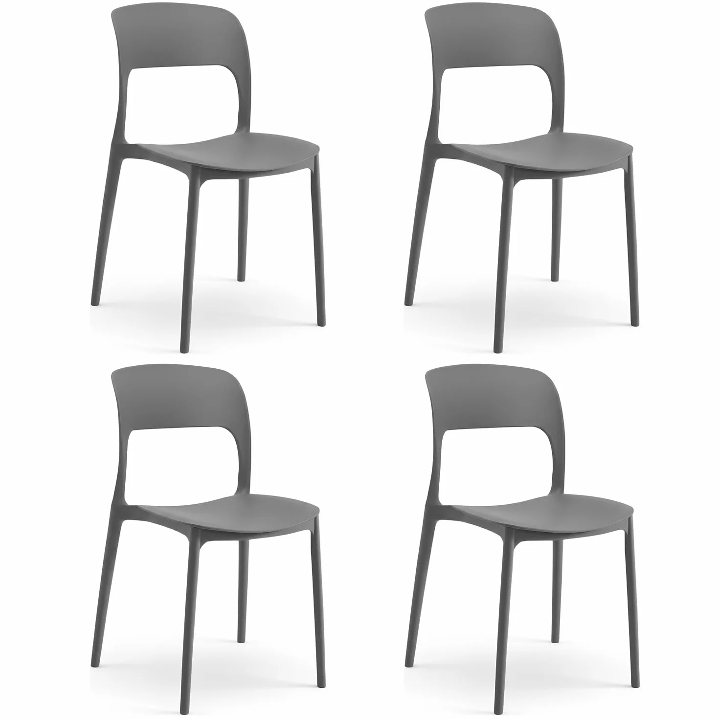 Marvin Sedia In Polipropilene Marte Ergonomica Arredo di Design Esterno e Interno da Giardino Impilabile Sedie Moderne Resistenti per Cucina Terrazzo Locali Commerciali (Grigio, 4)
