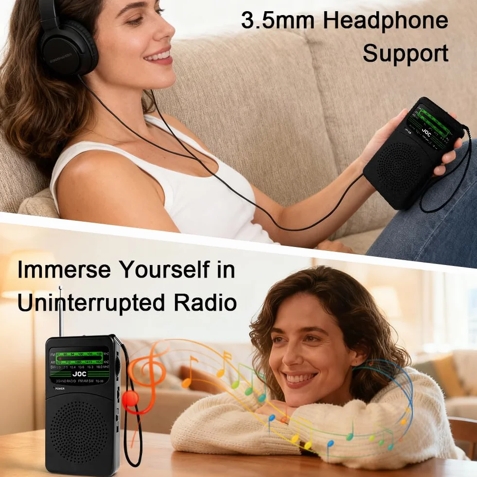 Radio Portatile FM/AM OSDUE, Radiolina Tascabile con Ricezione Eccellente, Batterie AA, Clip a Moschettone, Nero