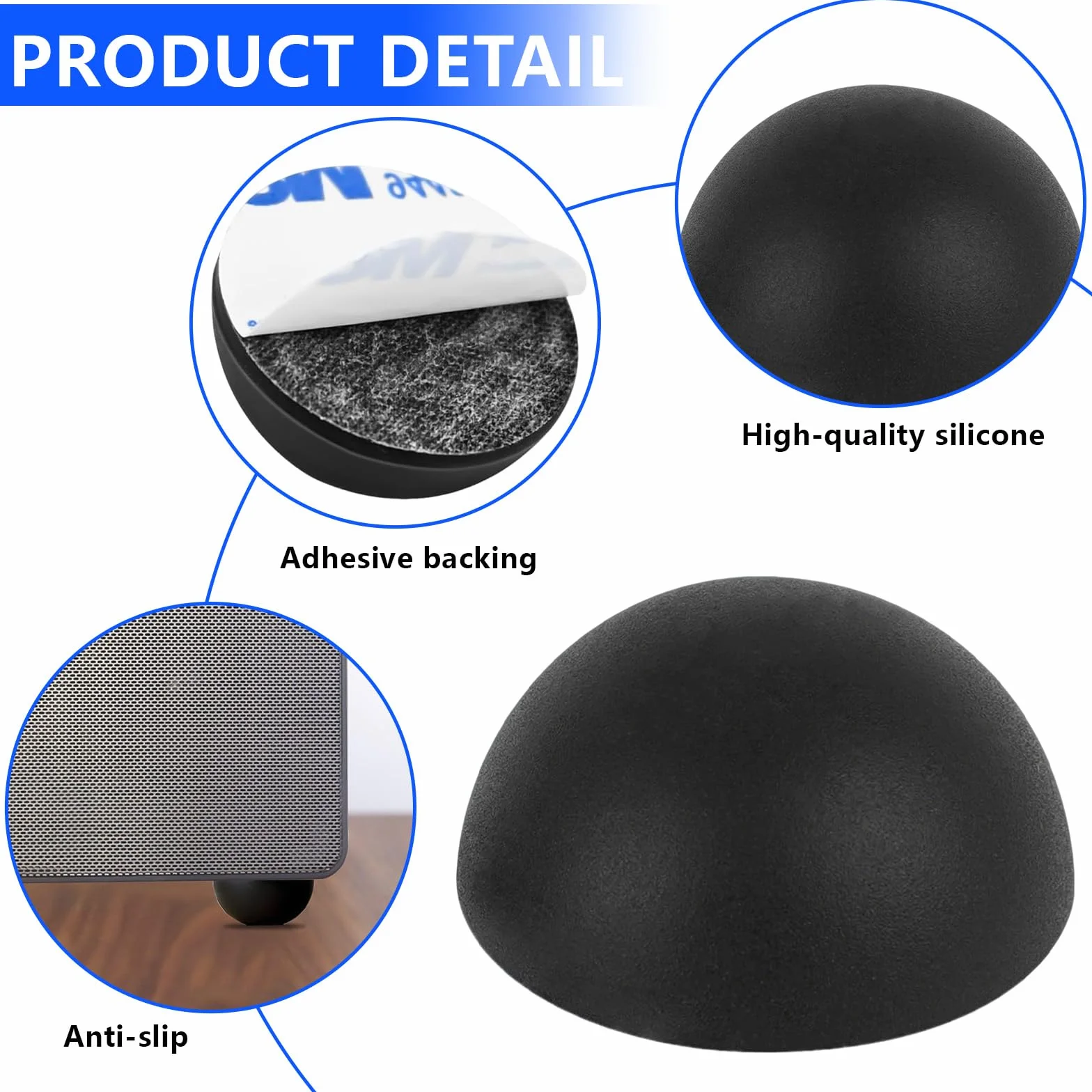Piedini Isolanti Autoadesivi in Silicone 30mm x 15mm per Altoparlanti e Giradischi (Nero)