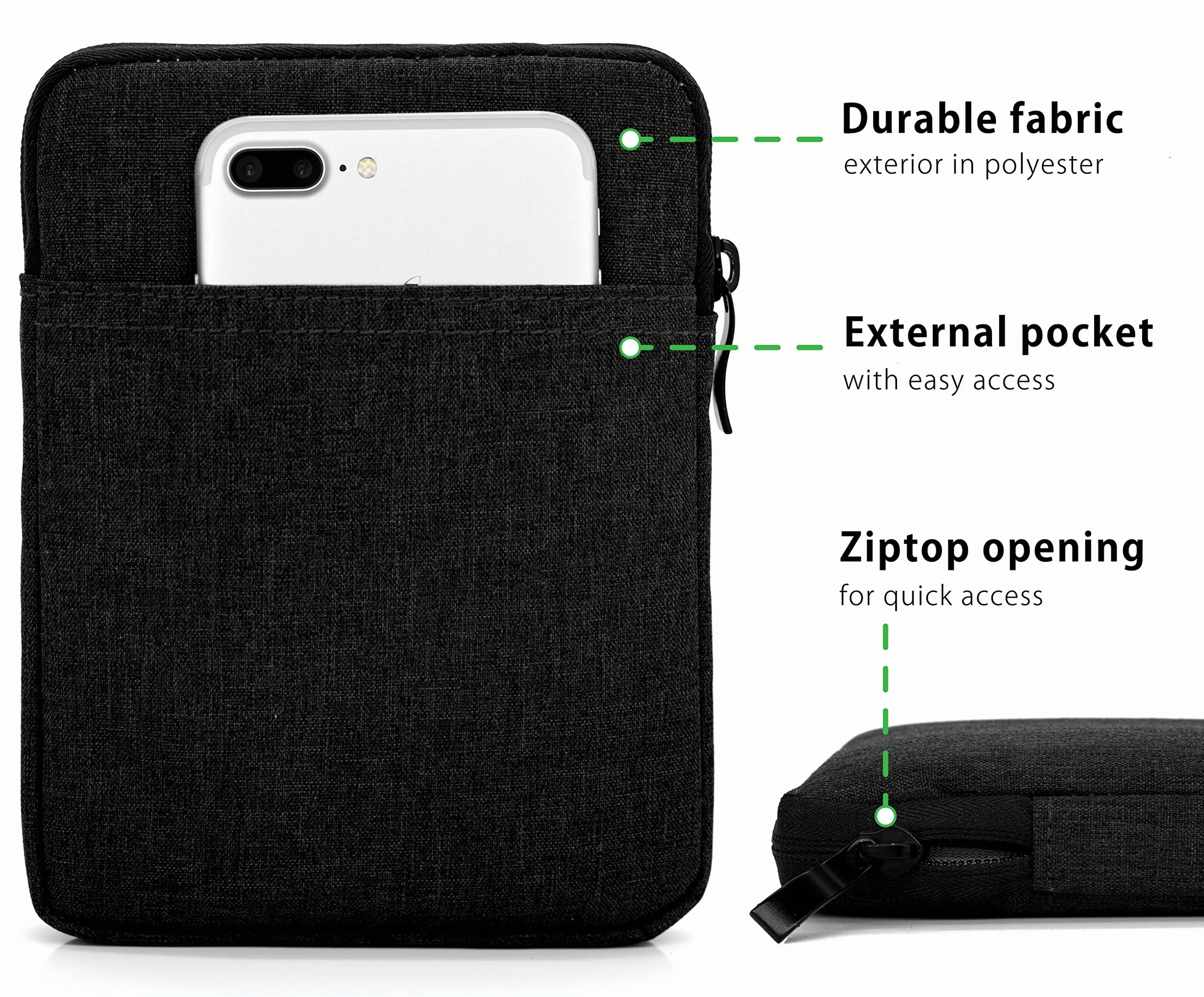 MyGadget Borsa Nylon 6,8" Case Protettiva per Kindle Paperwhite 11a Generazione Smartphone Nero