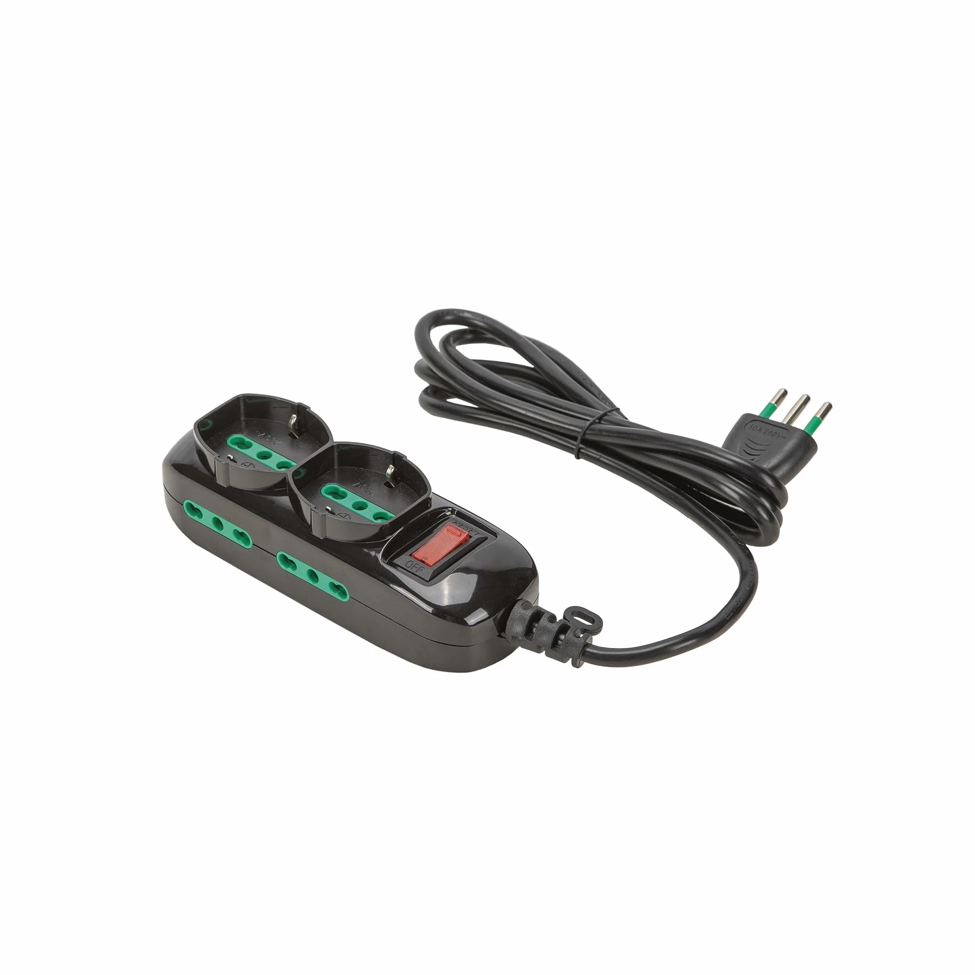 FANTON Multipresa TRIAX 2 prese bipasso-schuko 4 prese bipasso cavo 1,5m spina a squadra 10A interruttore di sicurezza nero