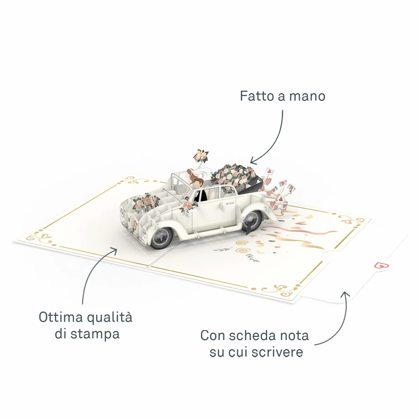 Papercrush® Biglietto pop-up auto just married 3D per matrimonio, regalo in denaro per viaggio di nozze