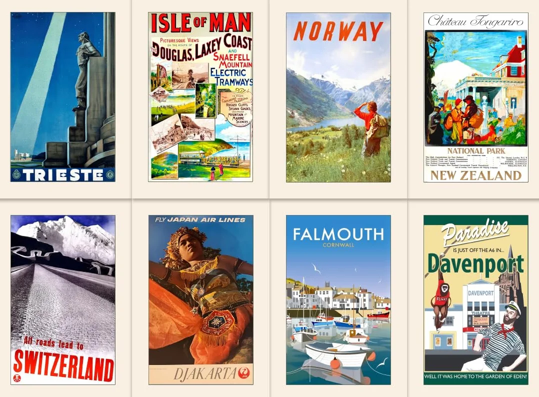 40 Cartoline da Viaggio Vintage con 40 Disegni Diversi, Carta Spessa