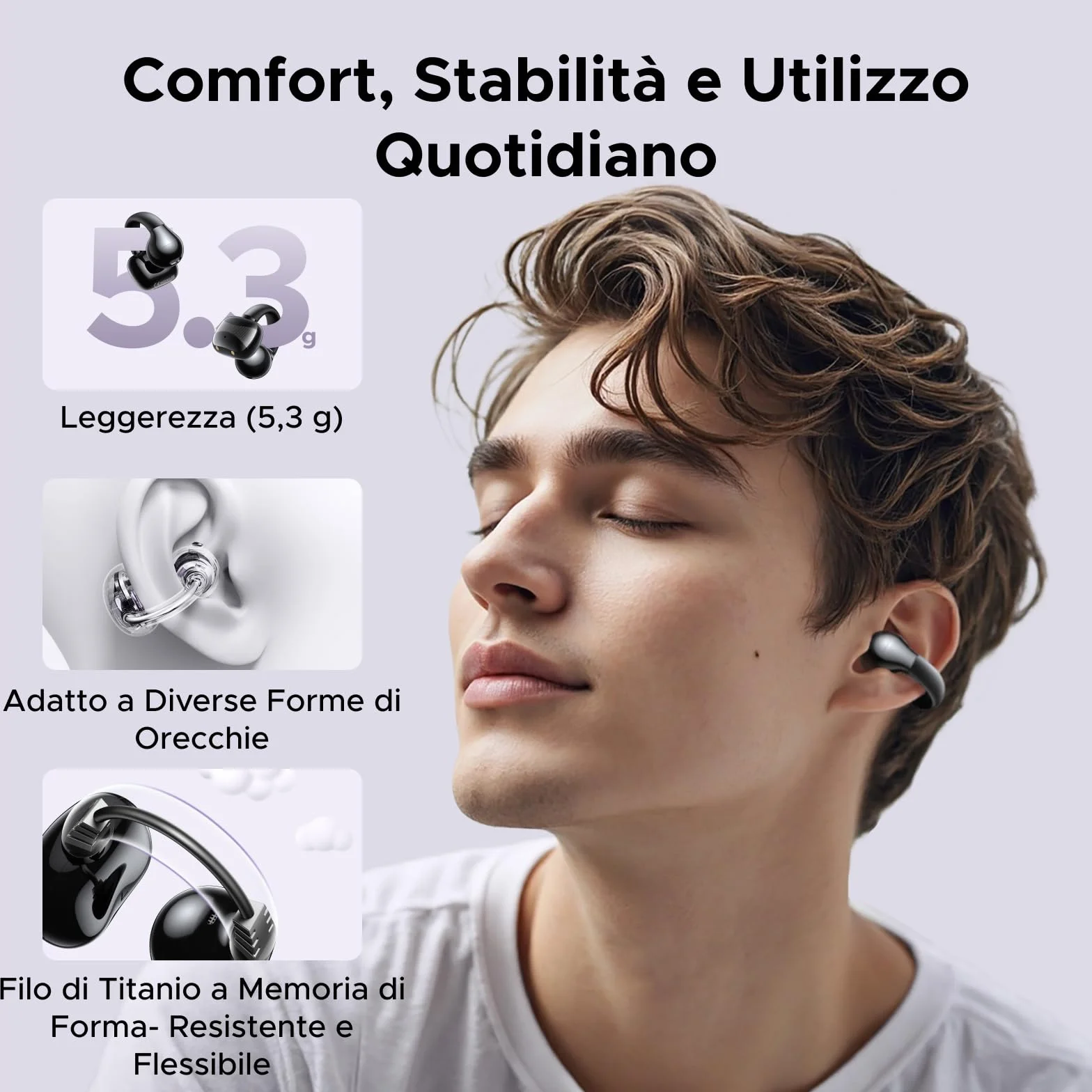 UGREEN HiTune S3 Cuffie Bluetooth 5.4 Sport con Clip Aperta ENC Hi-Fi Stereo 30H Autonomia IPX5 Impermeabile Nero