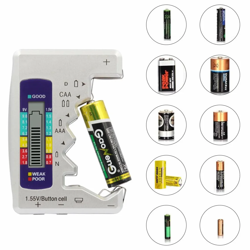 Tester Batterie Digitale con Display LCD per 1,5V AA AAA C D N Bottone 9V 6F22