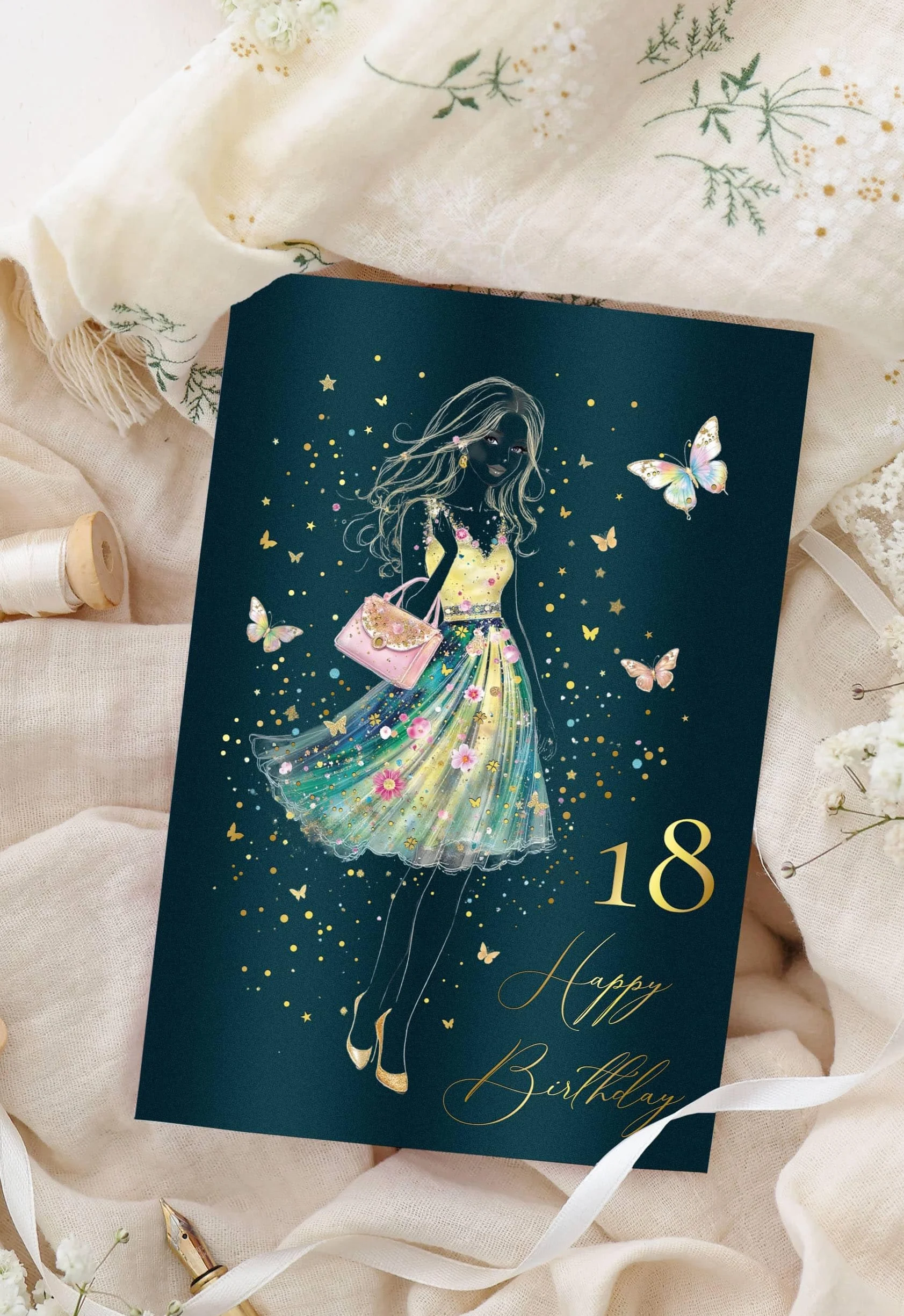 Joli Coon Biglietto auguri compleanno 18 STARDUST Lady – Biglietto auguri compleanno 18 anni ragazza con busta in carta premium e sigillo in cera