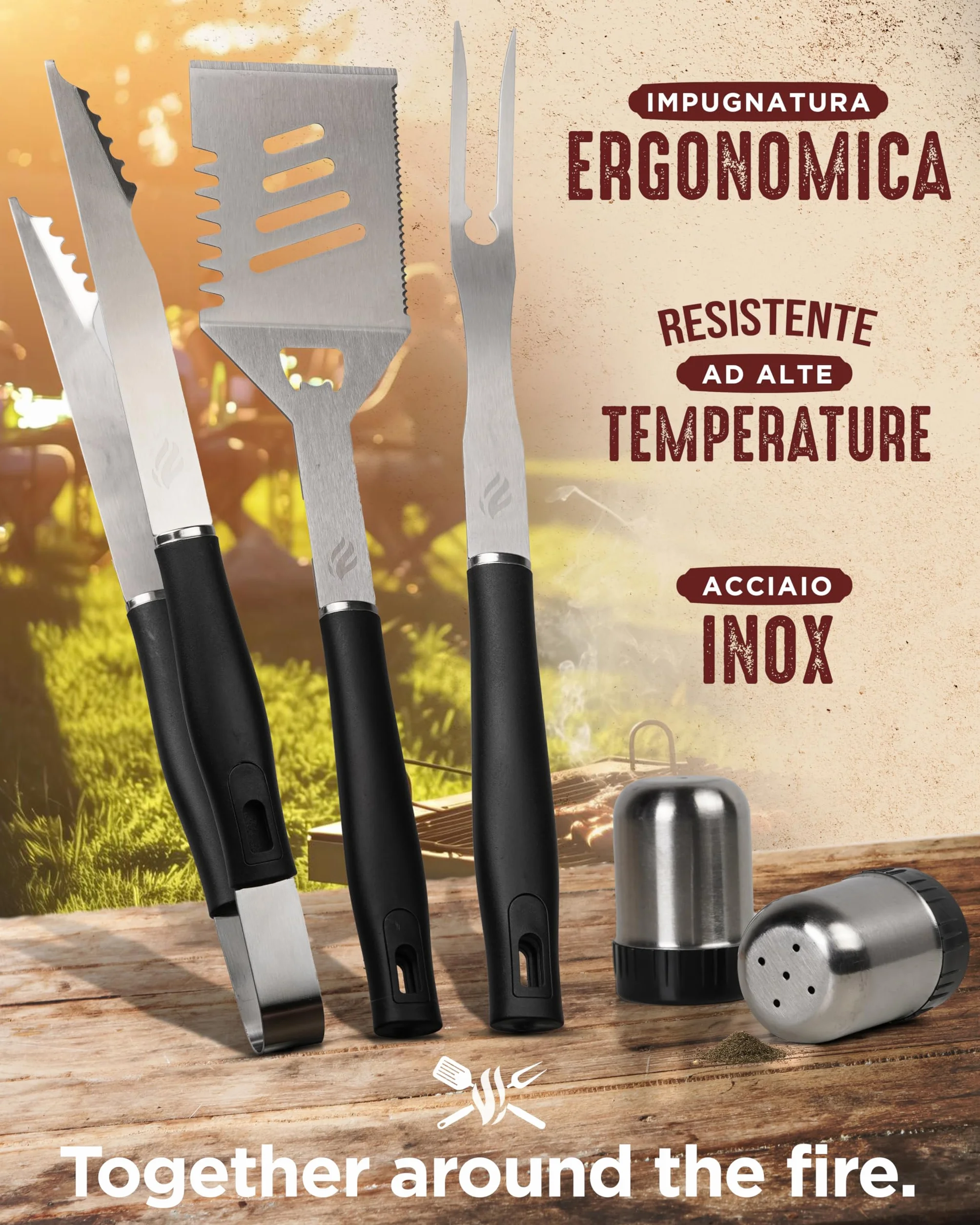 HORUS 23® Set Barbecue con Guanto Ignifugo, Tappetino Griglia e Grembiule Oxford Acciaio Inox