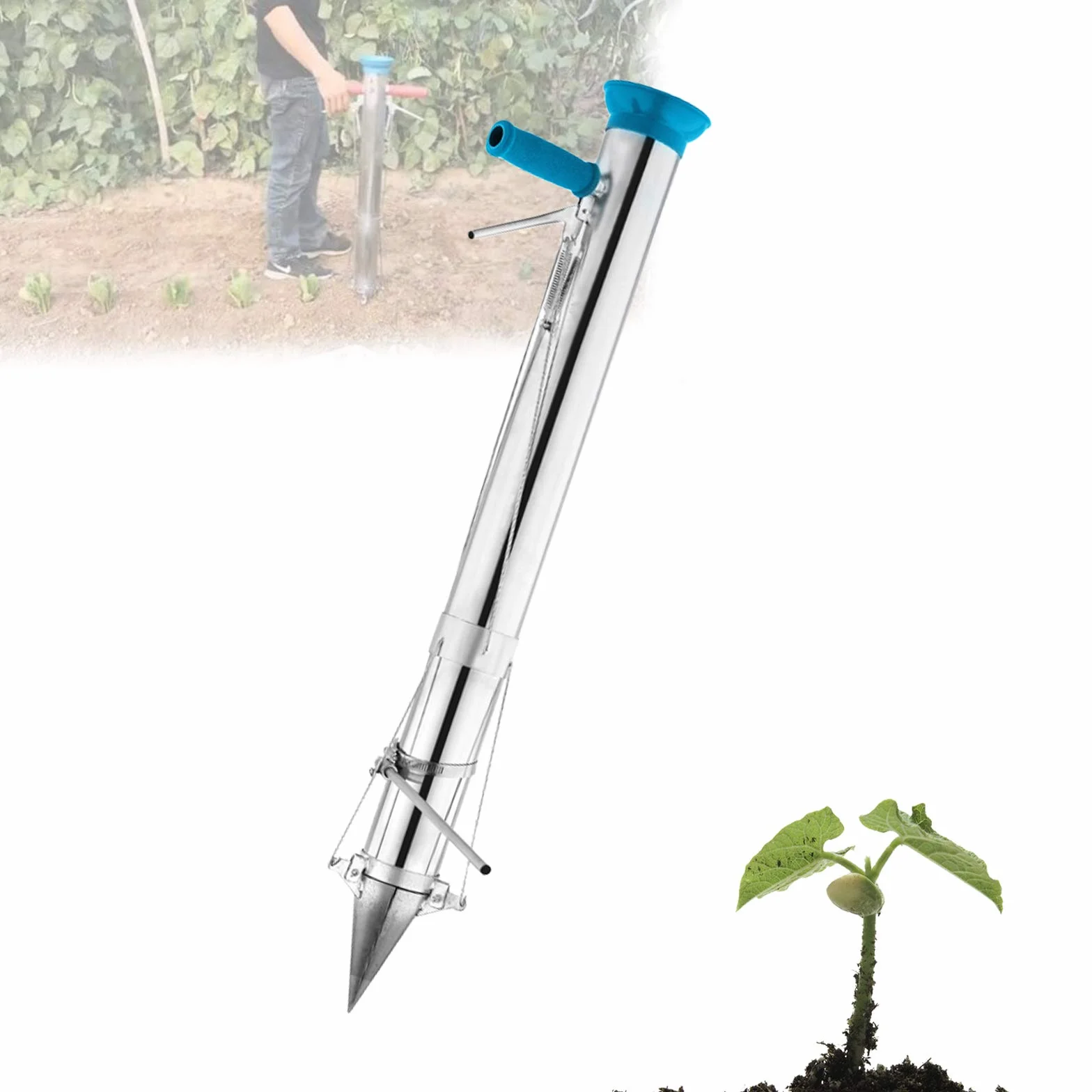 Piantatore Veloce, Trapiantatore Manuale, Piantatore Orto con Materiale in Acciaio Inossidabile, Manico Spugna, per Trapianto Manuale in Giardino E Giardinaggio